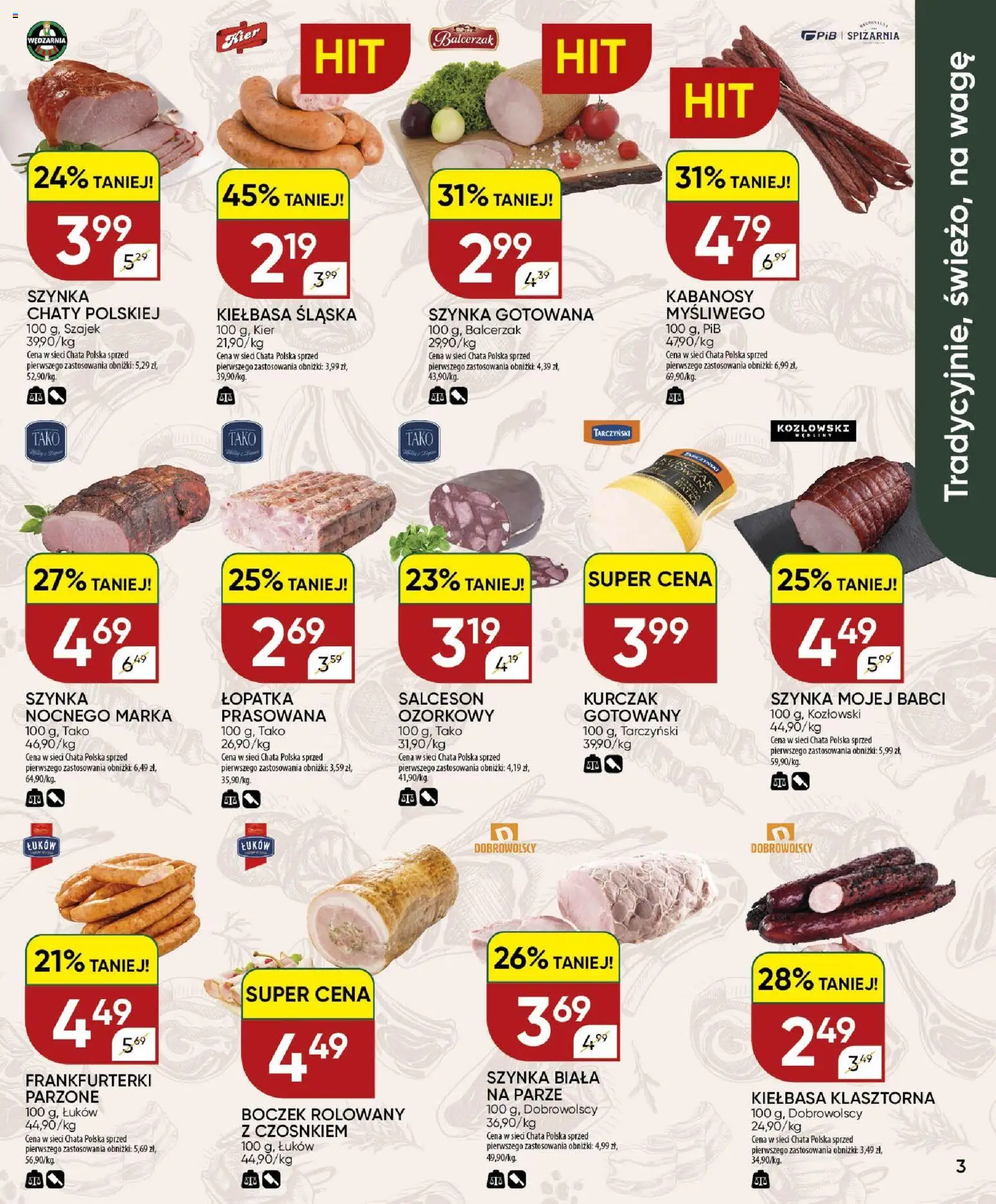 Chata Polska gazetka od 10.09.2026 | Strona: 3 | Produkty: Kiełbasa, Kurczak, Kabanosy, Szynka