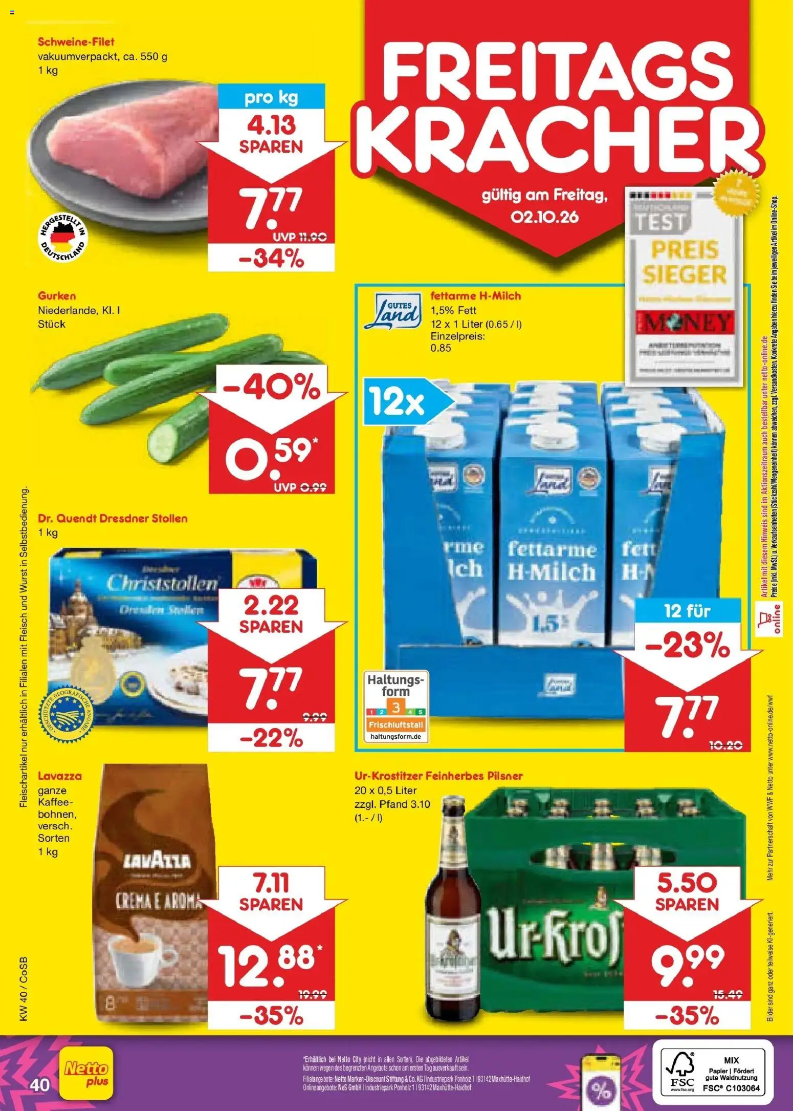 Netto Marken-Discount Prospekt Leipzig – gültig ab 28.09.2026 | Seite: 62 | Produkte: Lavazza, Schweinefilet, Wurst, Gurken