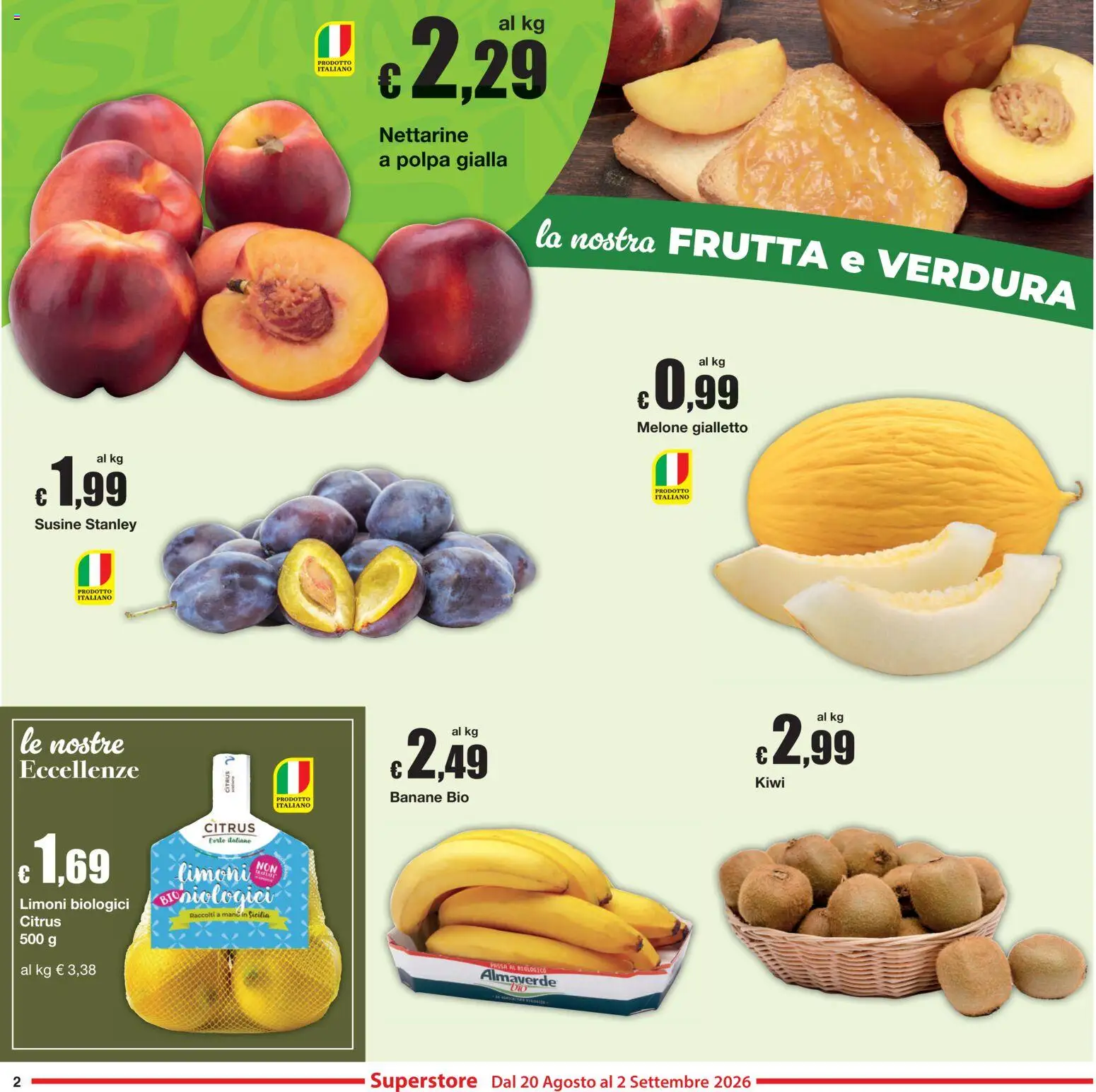 Volantino Sì con Te del 20/08/2026 | Pagina: 2 | Prodotti: Banane, Kiwi, Nettarine, Limoni biologici