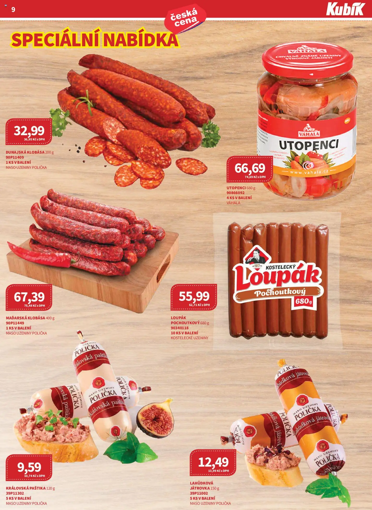 Kubík leták - Velkoobchod 04/2026 od 01.04.2026 | Strana: 9 | Produkty: Polička, Klobása, Maso, Paštika