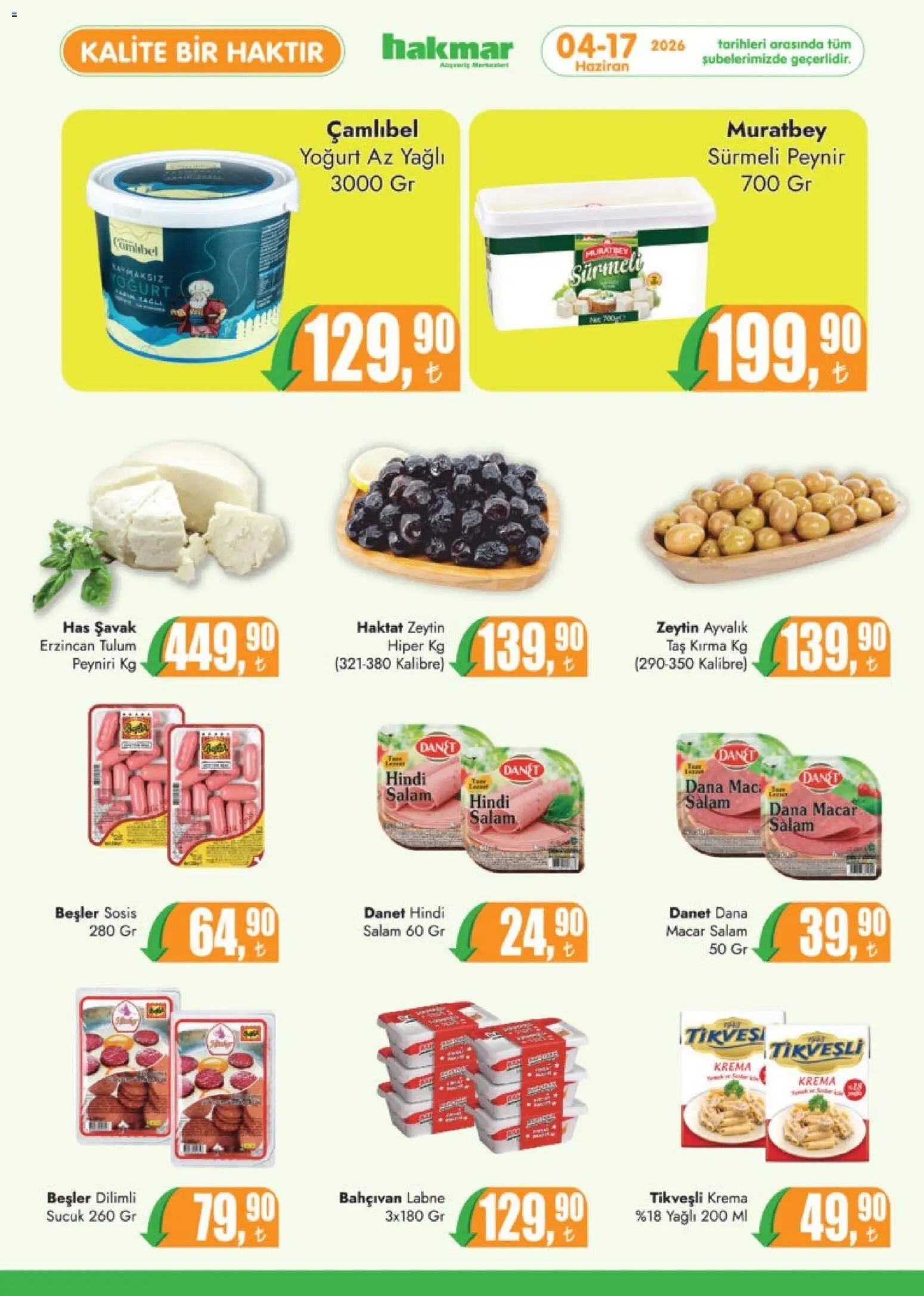 Hakmar Katalog - 04.06.2026 tarihinden itibaren geçerlidir | Sayfa: 2 | Ürünler: Peynir, Yoğurt, Salam, Sosis