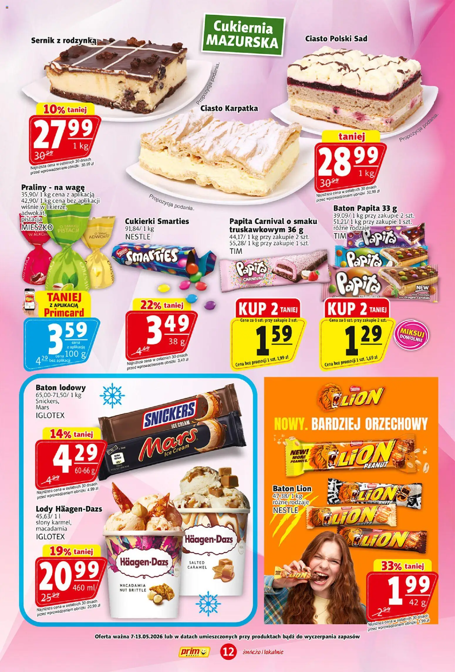 Prim Market gazetka od 07.05.2026 | Strona: 12 | Produkty: Praliny, Ciasto, Cukierki, Lody