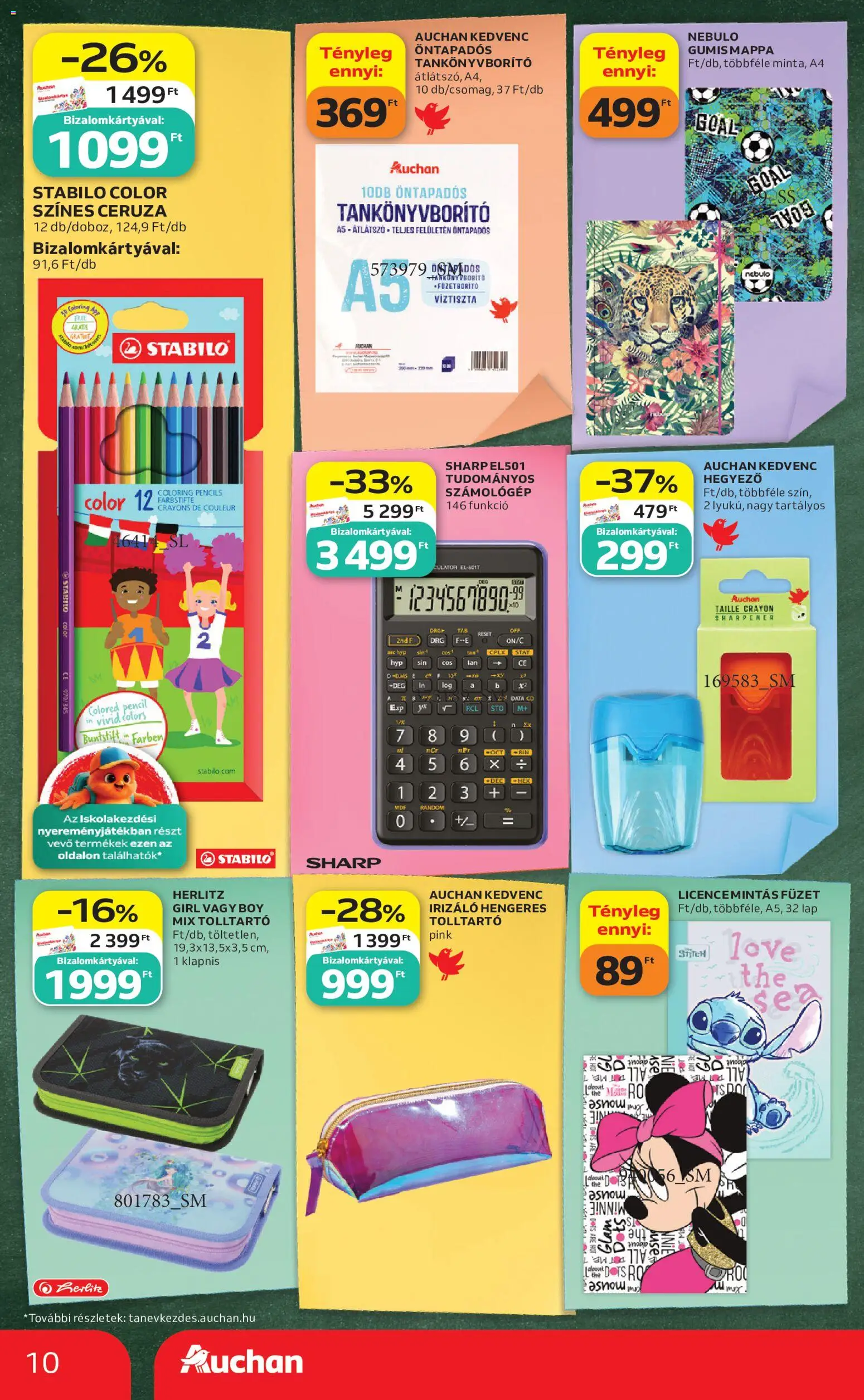 Auchan akciós ujság - amely érvényes a következő dátumtól: 2026.08.21. | Oldal: 10 | Termékek: Ceruza, Lap, Színes ceruza, Tolltartó