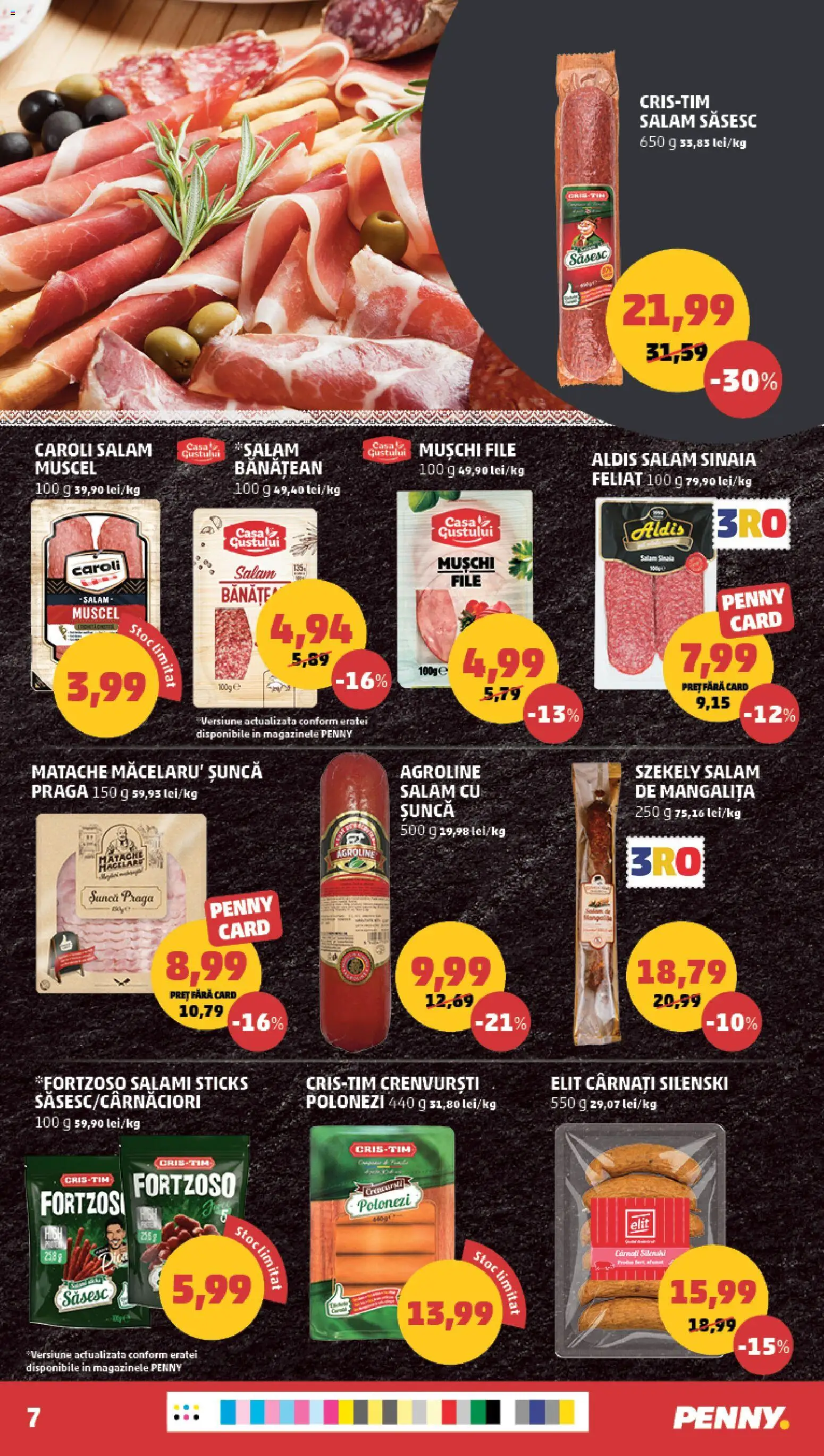 Noul catalog PENNY – valabil de la 29.07.2026 | Pagină: 7 | Produse: Not defteri, Salam, Șuncă, Cârnați