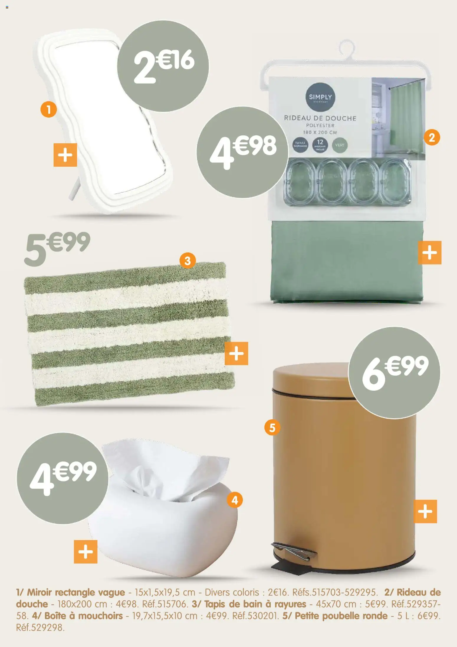 {H1} | Page: 15 | Produits: Poubelle, Mouchoirs, Miroir, Tapis