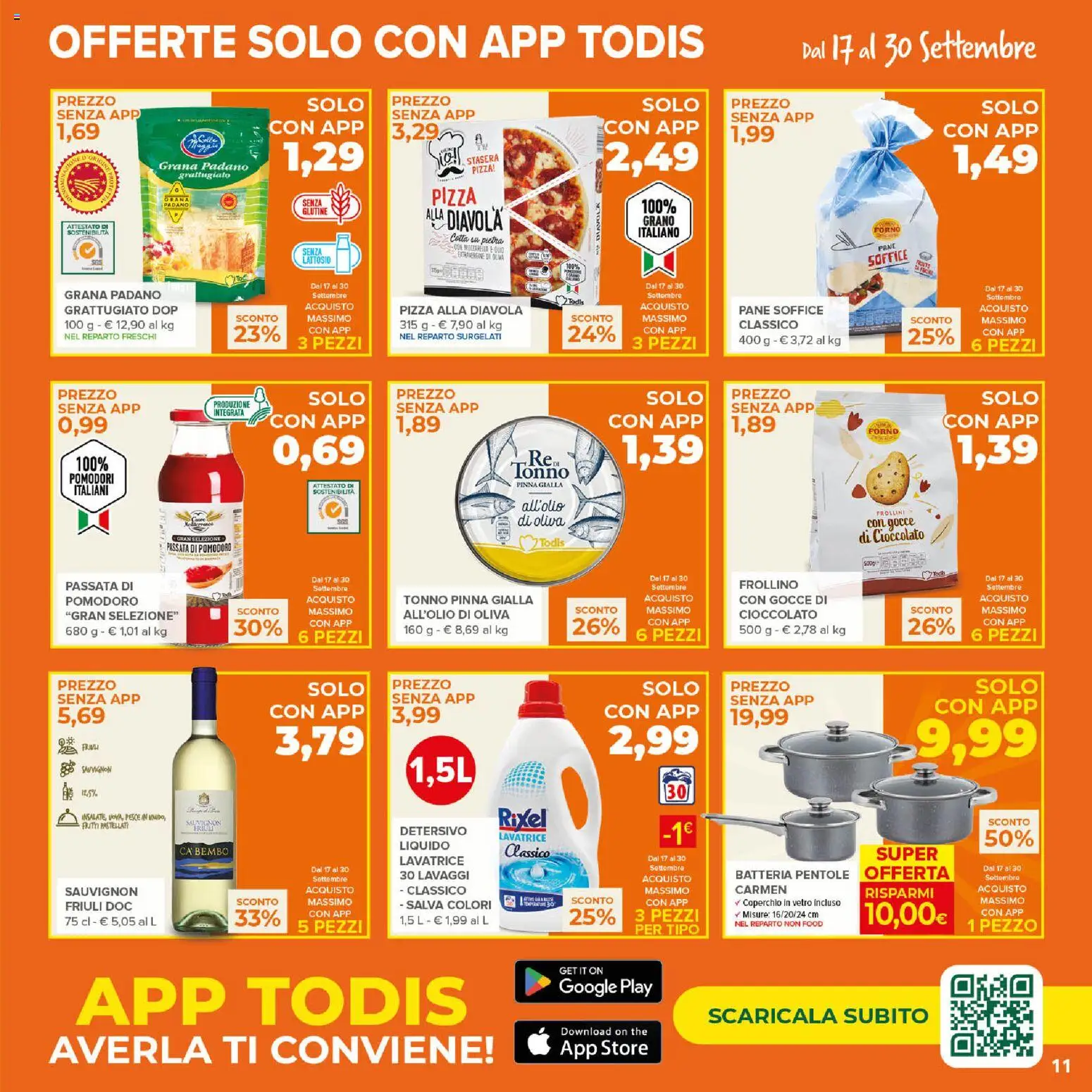 Volantino Todis del 17/09/2026 | Pagina: 11 | Prodotti: Pizza, Coperchio, Passata di pomodoro, Frollini