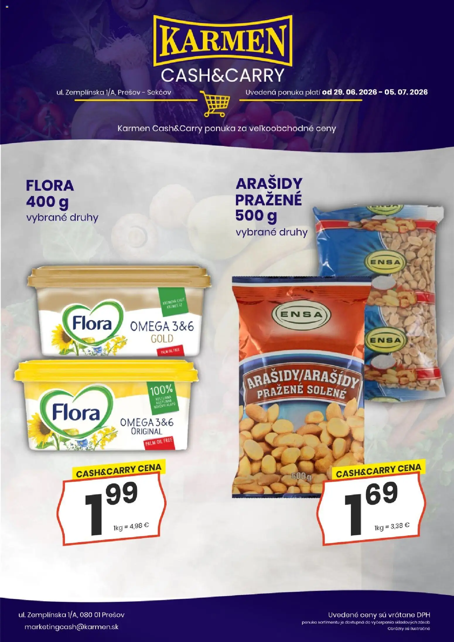 Nové KARMEN CBA akcie – leták je platný od 29.06.2026 | Strana: 4 | Produkty: Flora, Arašidy