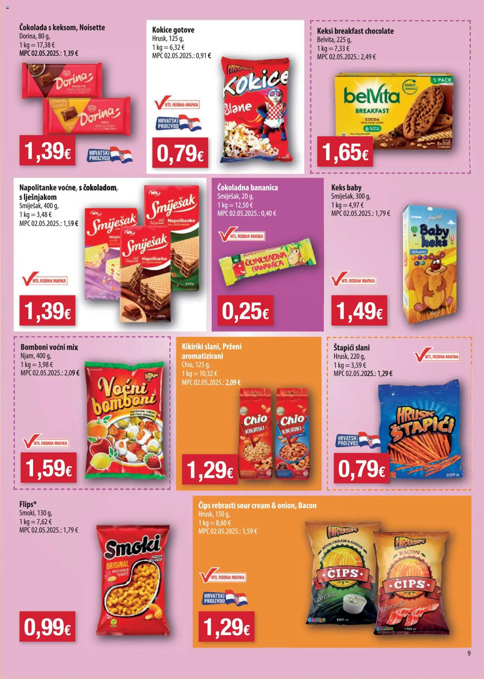 NTL katalog | vrijedi od 08.07.2026 | Stranica: 9 | Proizvodi: Dorina, Keksi, Bomboni, Čips