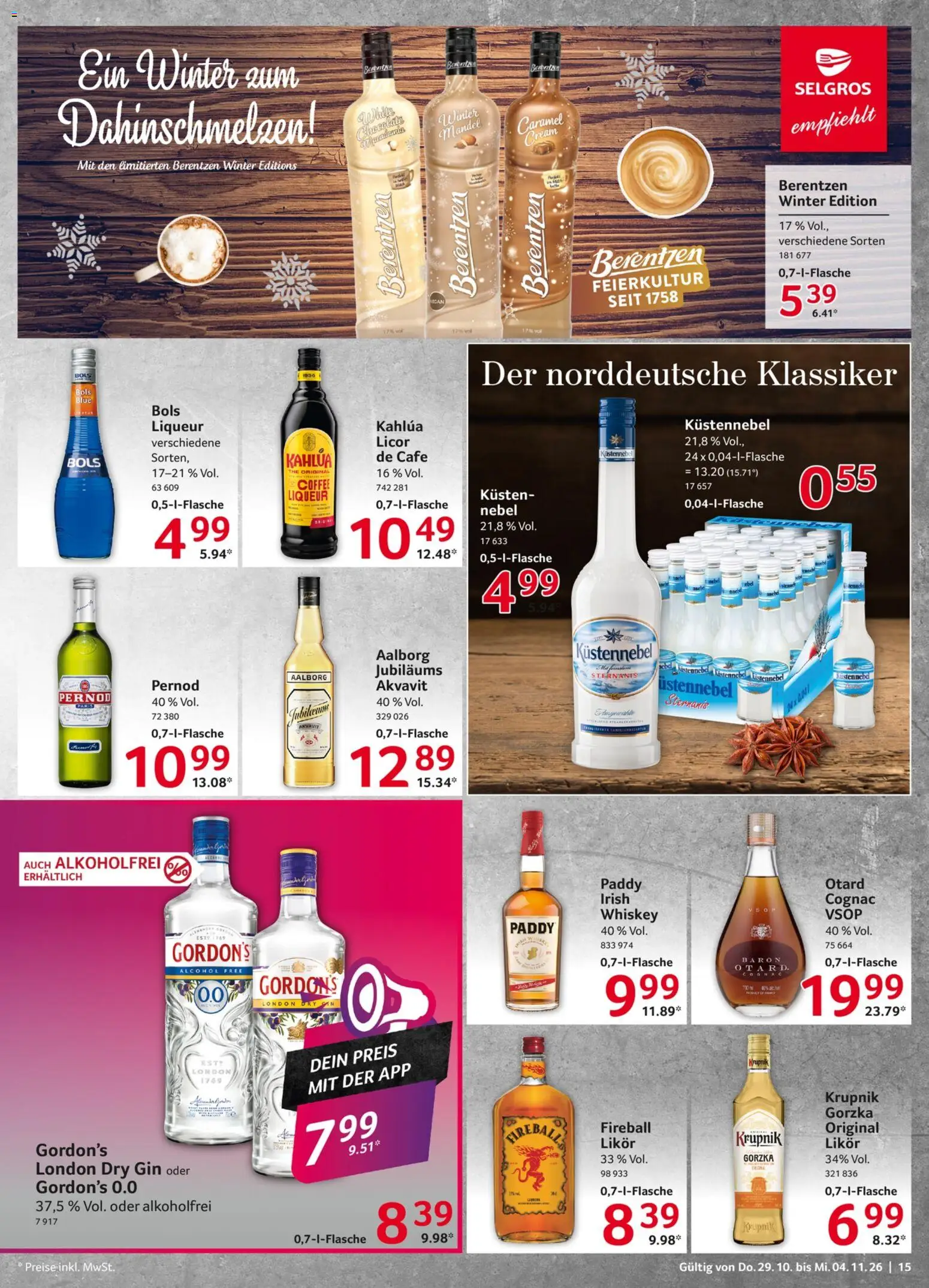 Selgros Prospekt – gültig ab 29.10.2026 | Seite: 15 | Produkte: Likör, Gin, Whiskey, Berentzen