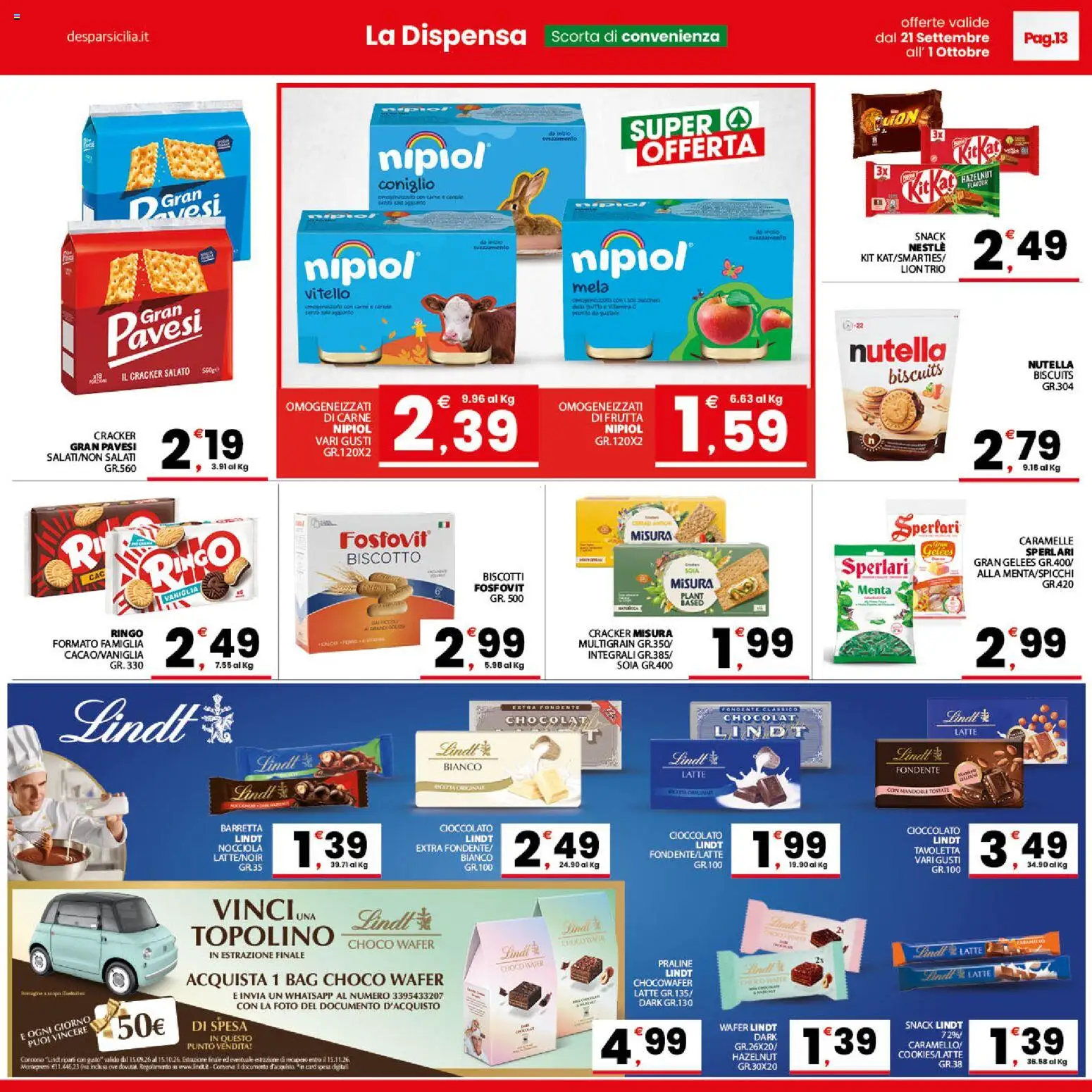 Volantino Despar del 21/09/2026 | Pagina: 13 | Prodotti: Mandorle, Nutella, Vitello, Carne
