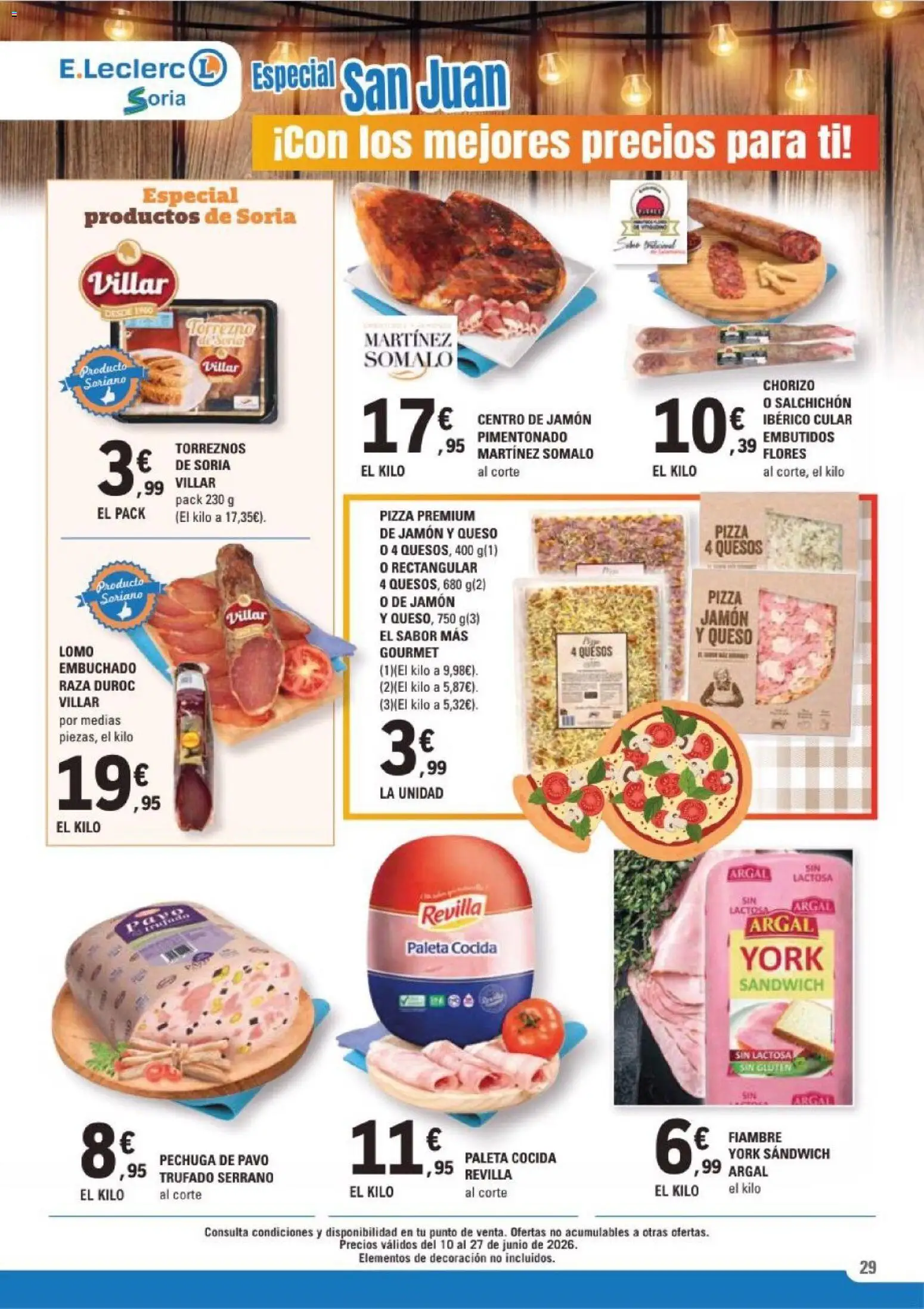 E.Leclerc Soria │ válido desde el 10.06.2026 | Página: 29 | Productos: Medias, Jamón, Pizza, Νυχτικό