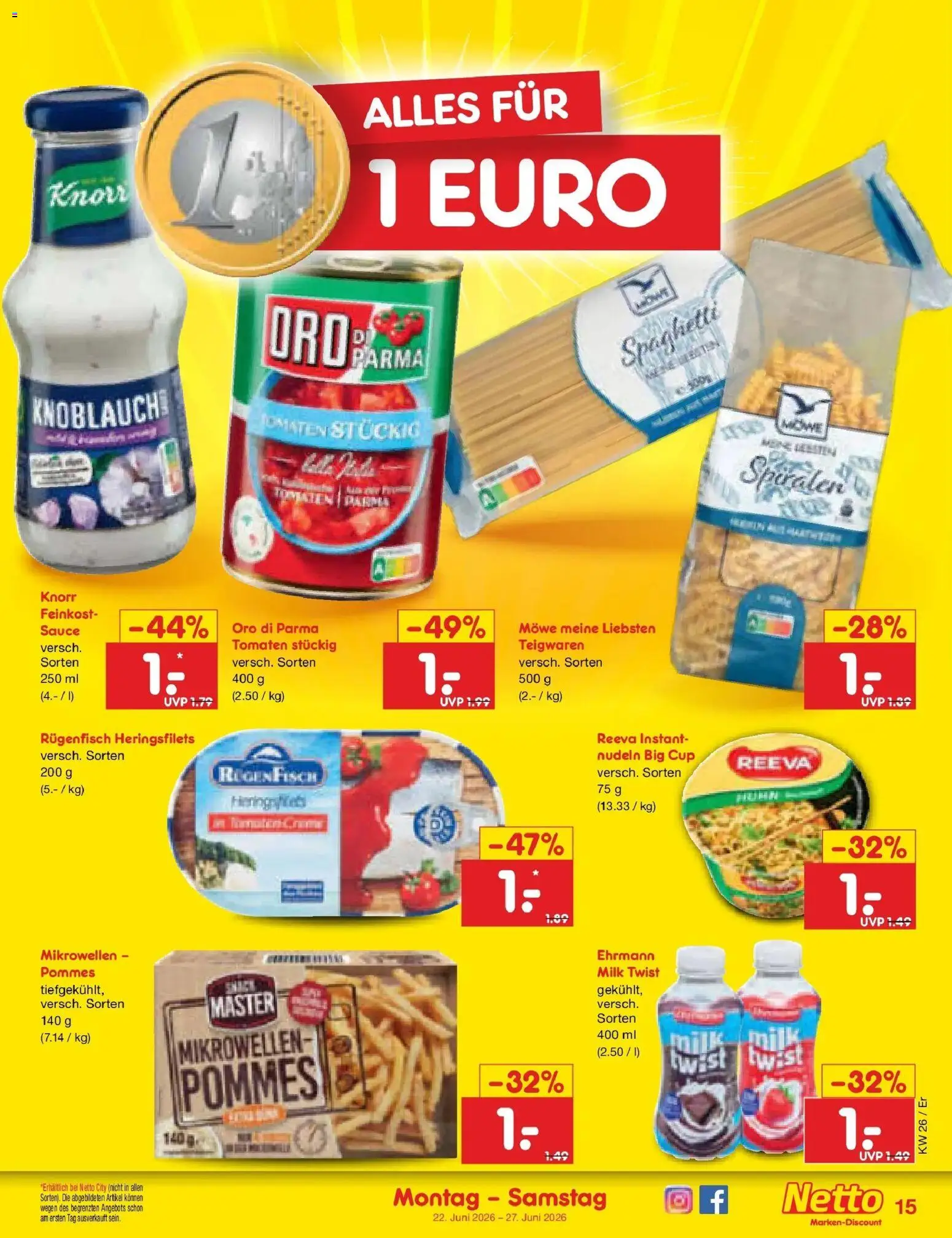 Netto Marken-Discount Prospekt Nordhausen – gültig ab 21.06.2026 | Seite: 19 | Produkte: Pommes, Knorr, Knoblauch, Nudeln