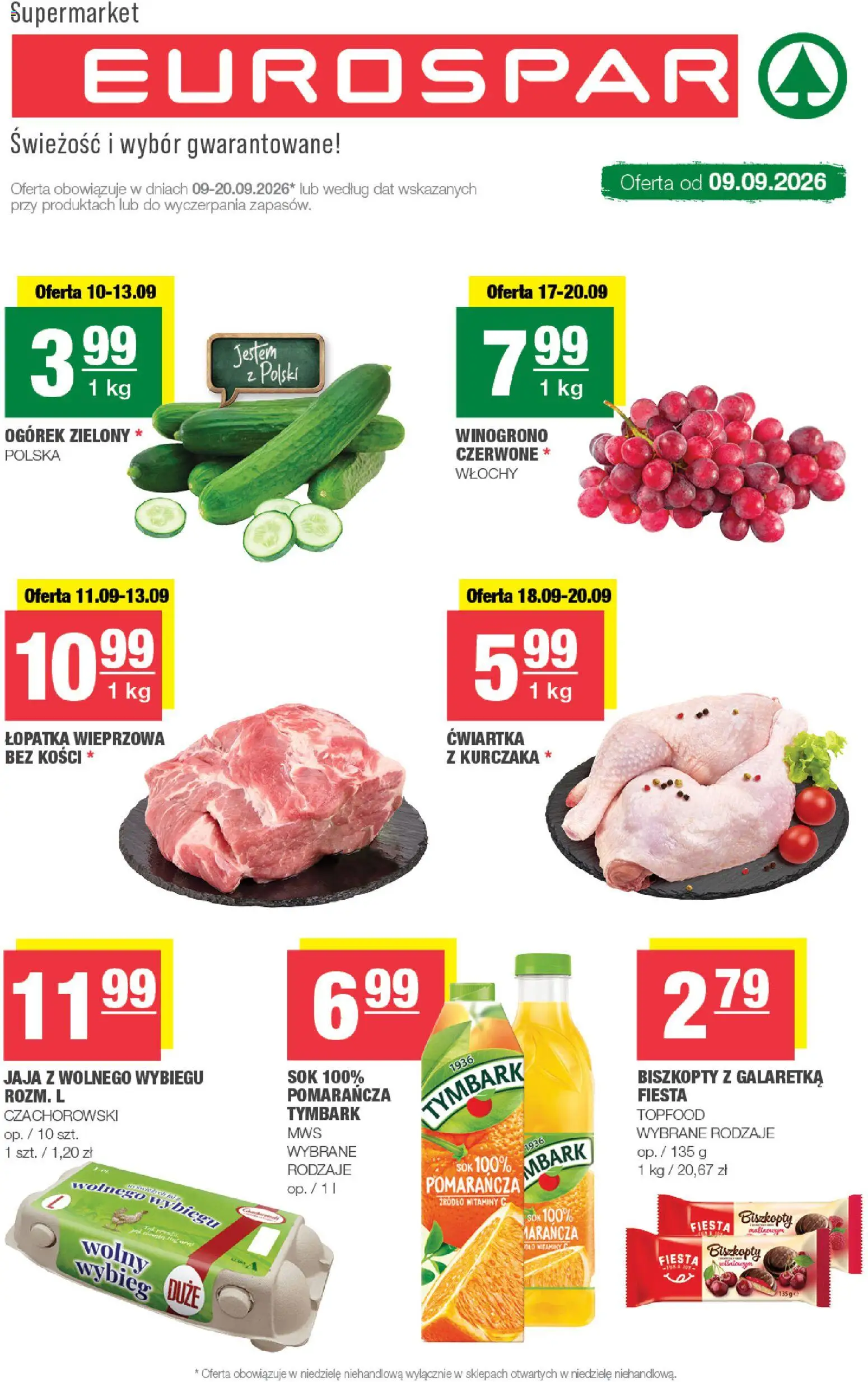 Spar gazetka - Eurospar od 09.09.2026 | Strona: 1 | Produkty: Winogrono, Ogórek, Sok, Jaja