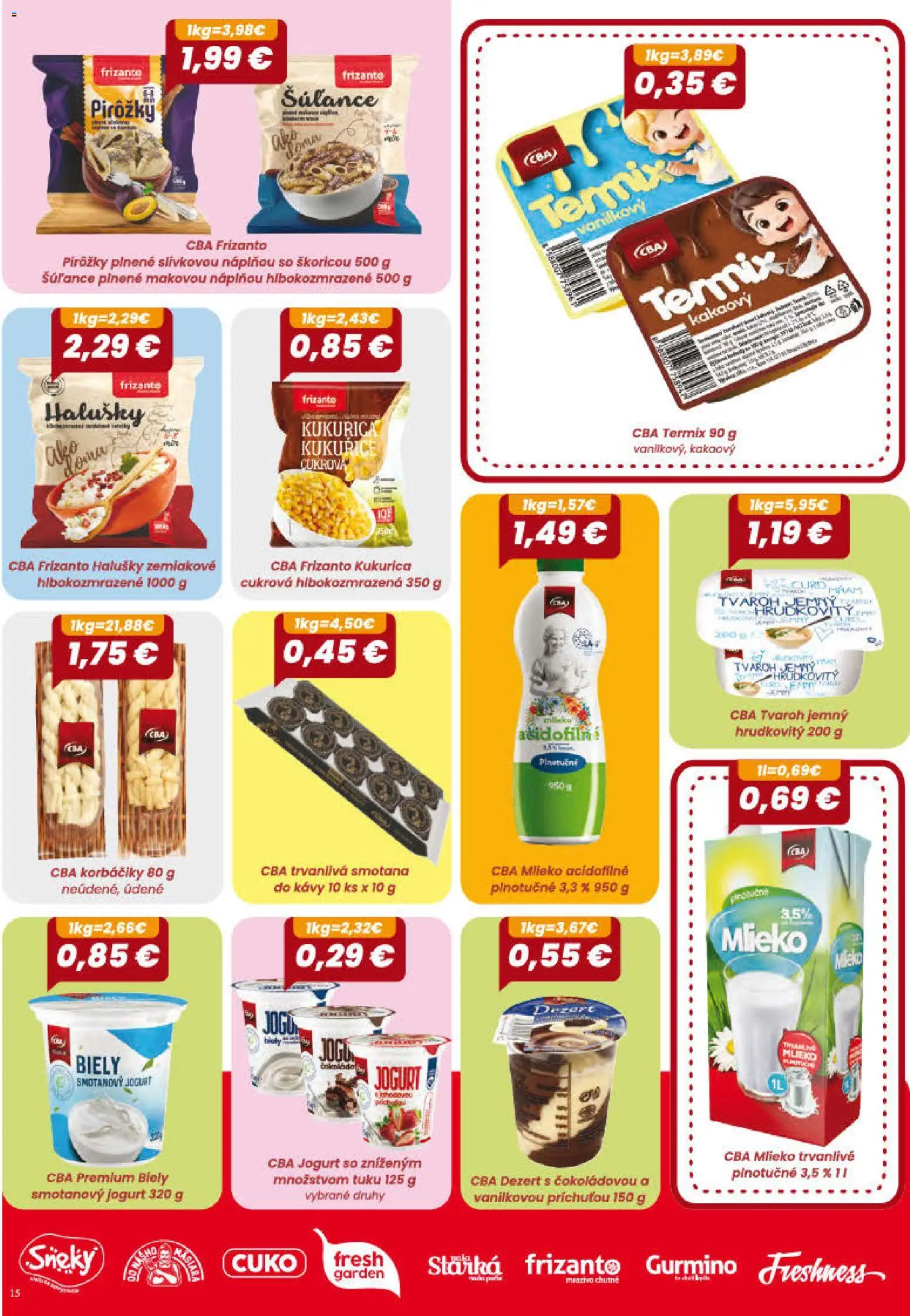 Nové CBA Verex akcie – leták je platný od 01.10.2026 | Strana: 15 | Produkty: Jogurt, Korbáčiky, Termix, Tvaroh