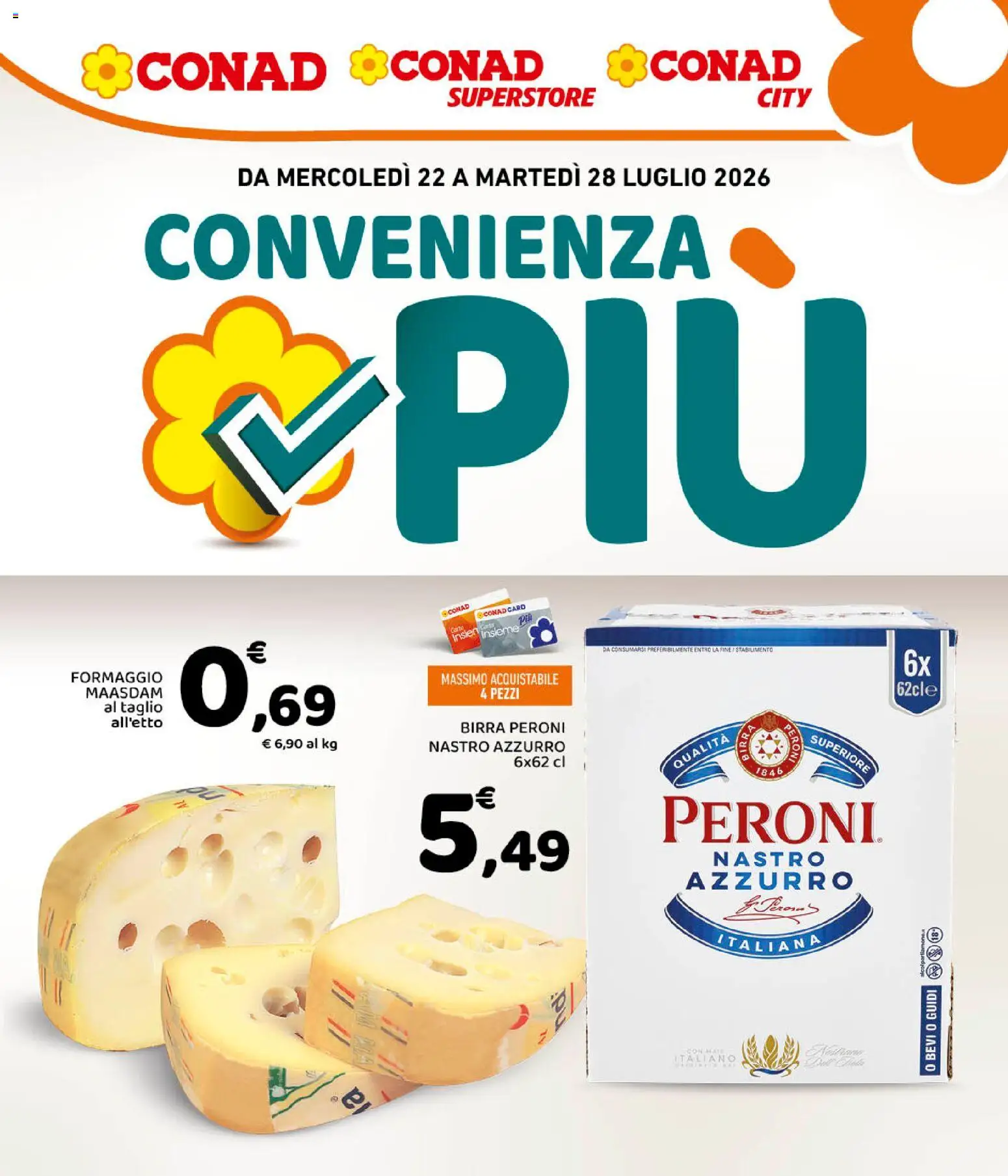 Volantino Conad del 22/07/2026 | Pagina: 1 | Prodotti: Birra, Formaggio