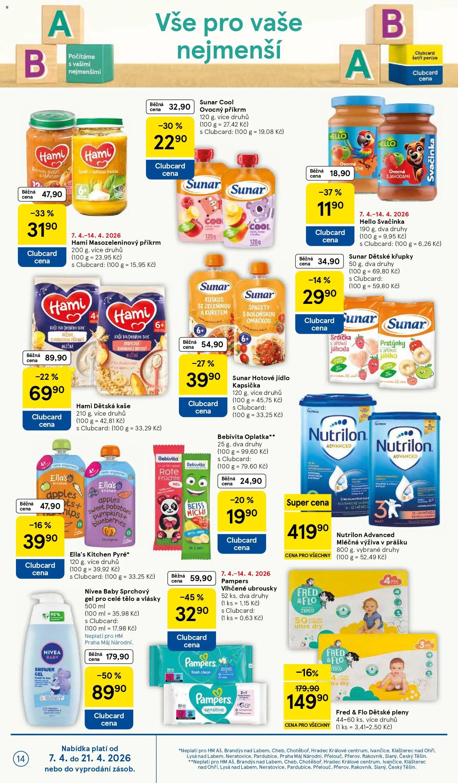 Tesco leták - Hypermarket od 07.04.2026 | Strana: 14 | Produkty: Sunar, Dětské pleny, Mléčná výživa, Nutrilon