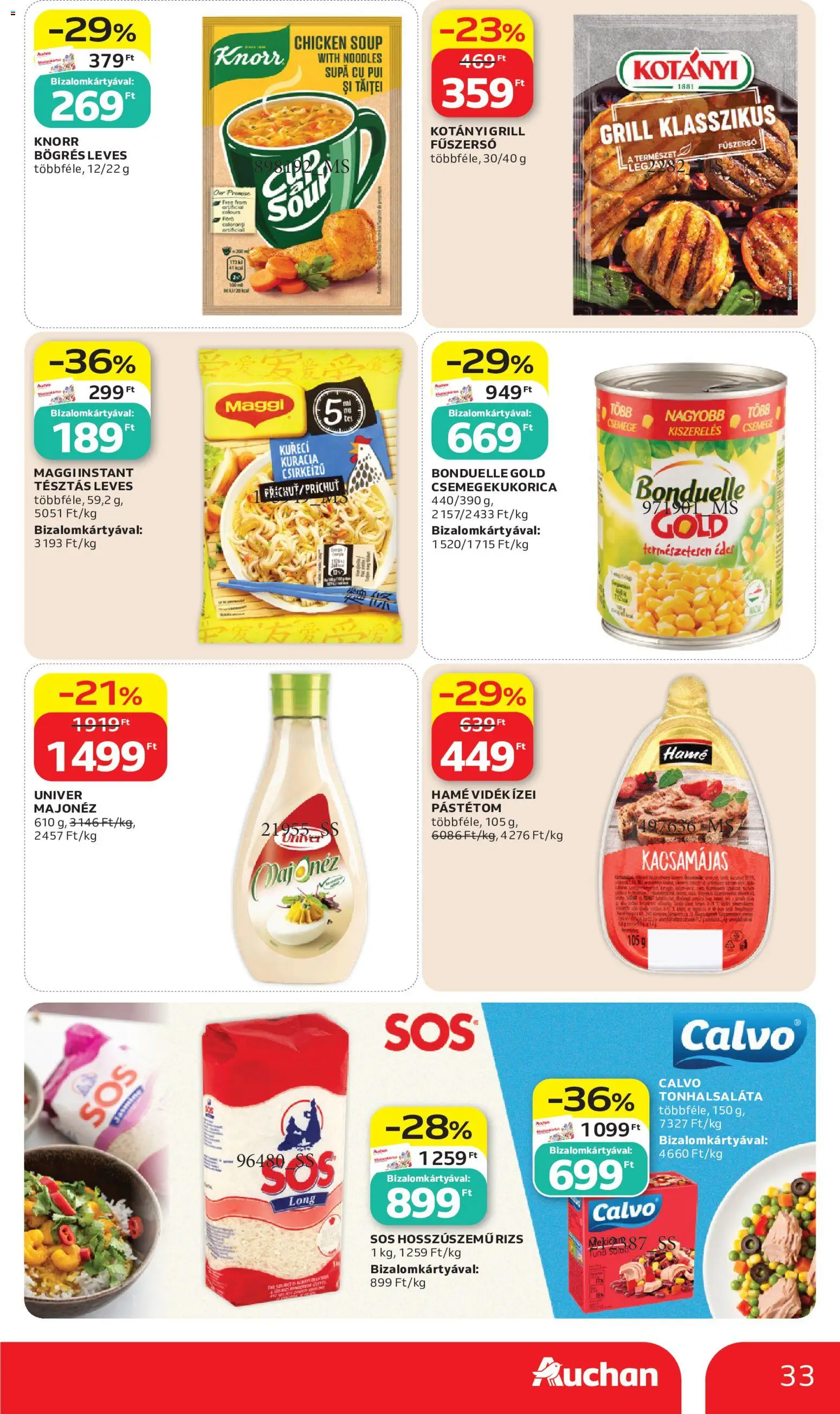 Auchan akciós ujság - amely érvényes a következő dátumtól: 2026.07.02. | Oldal: 33 | Termékek: Tonhalsaláta, Grill, Maggi, Pástétom