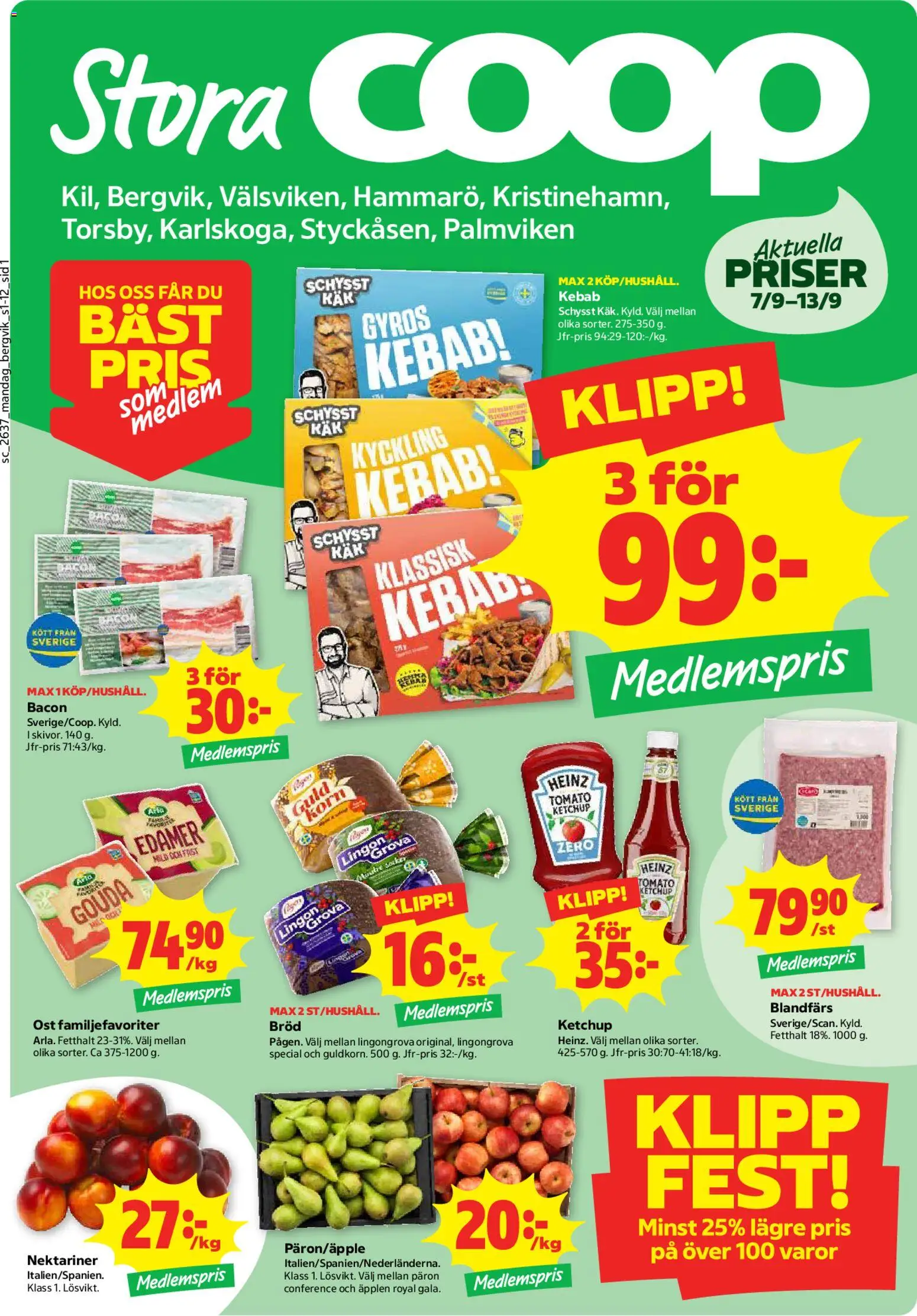 Stora Coop reklamblad aktuell från 07/09/2026 | Sida: 1 | Produkter: Lingongrova, Nektariner, Kyckling, Socker