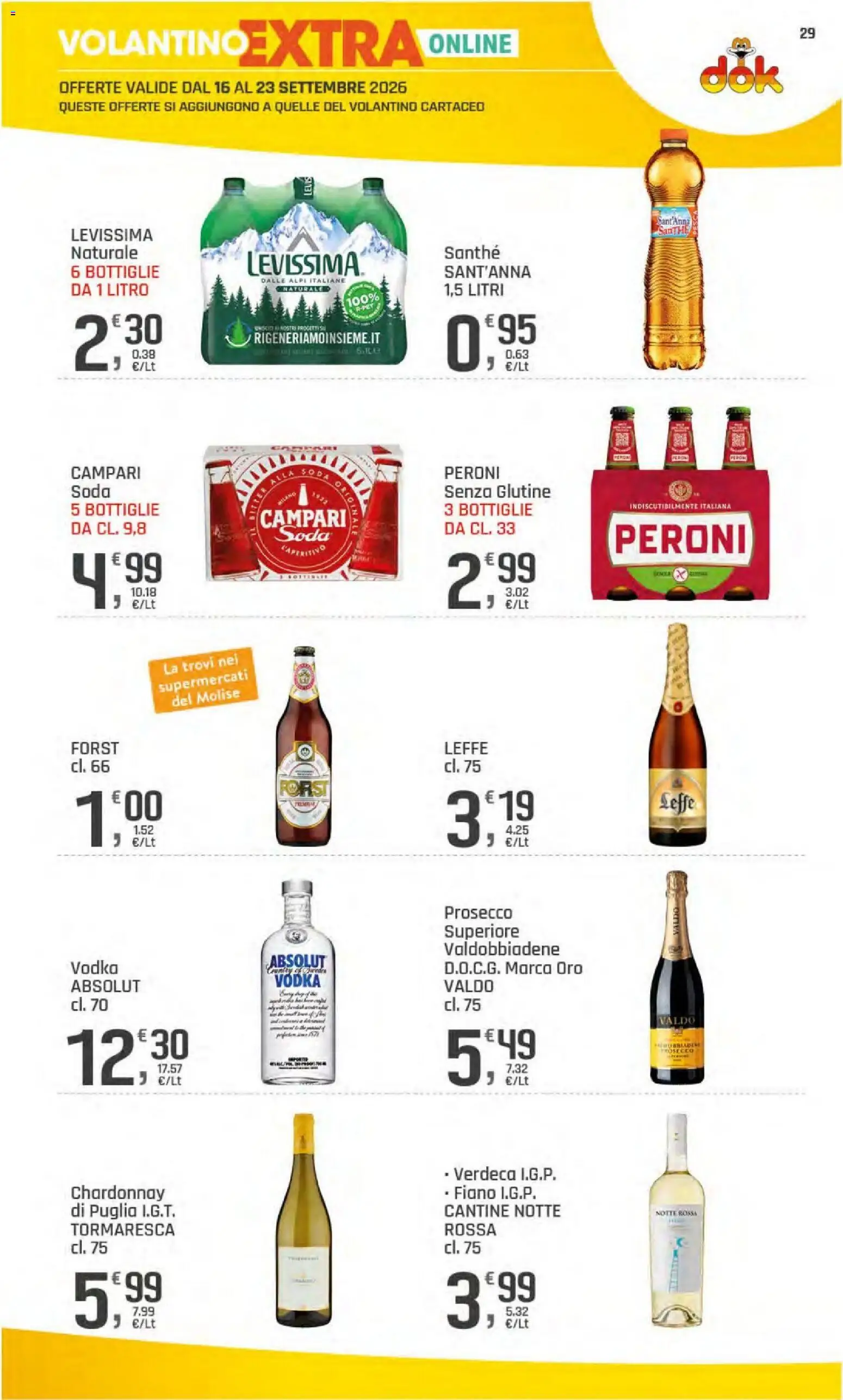 Volantino DOK del 11/09/2026 | Pagina: 29 | Prodotti: Vodka Absolut, Campari, Vodka, Prosecco