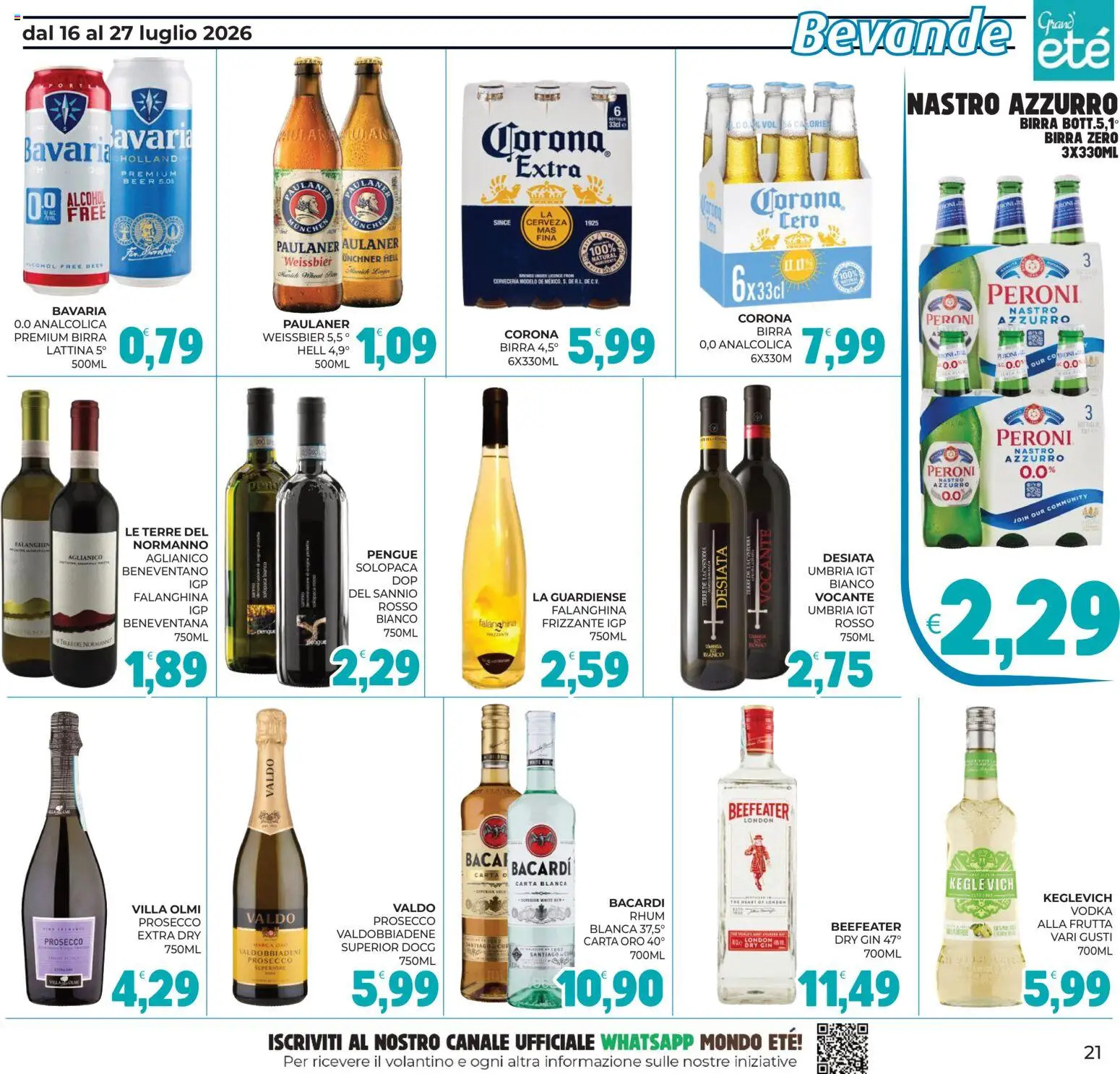 Volantino Eté del 16/07/2026 | Pagina: 21 | Prodotti: Birra, Vodka, Prosecco, Frutta