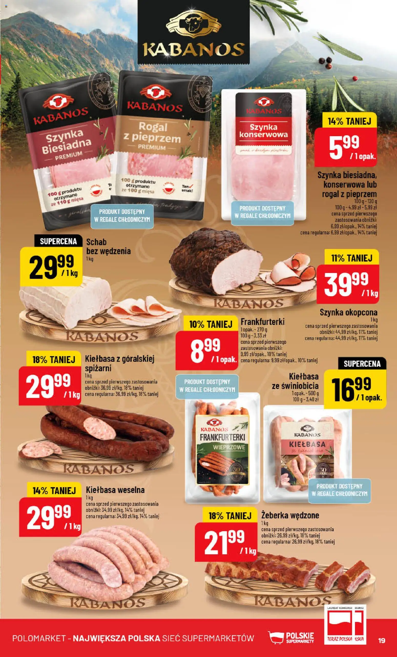 POLOmarket gazetka od 22.07.2026 | Strona: 19 | Produkty: Kiełbasa, Schab, Frankfurterki, Szynka