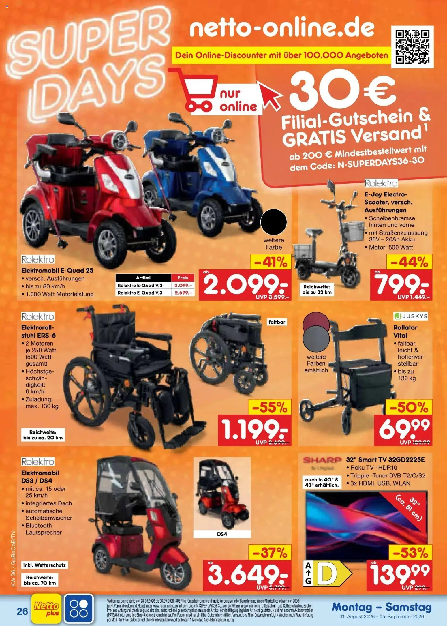 Netto Marken-Discount Prospekt Kremmen (ab 31.08.2026) » Angebote | Seite: 36 | Produkte: Lautsprecher, Stuhl, Smart TV, TV