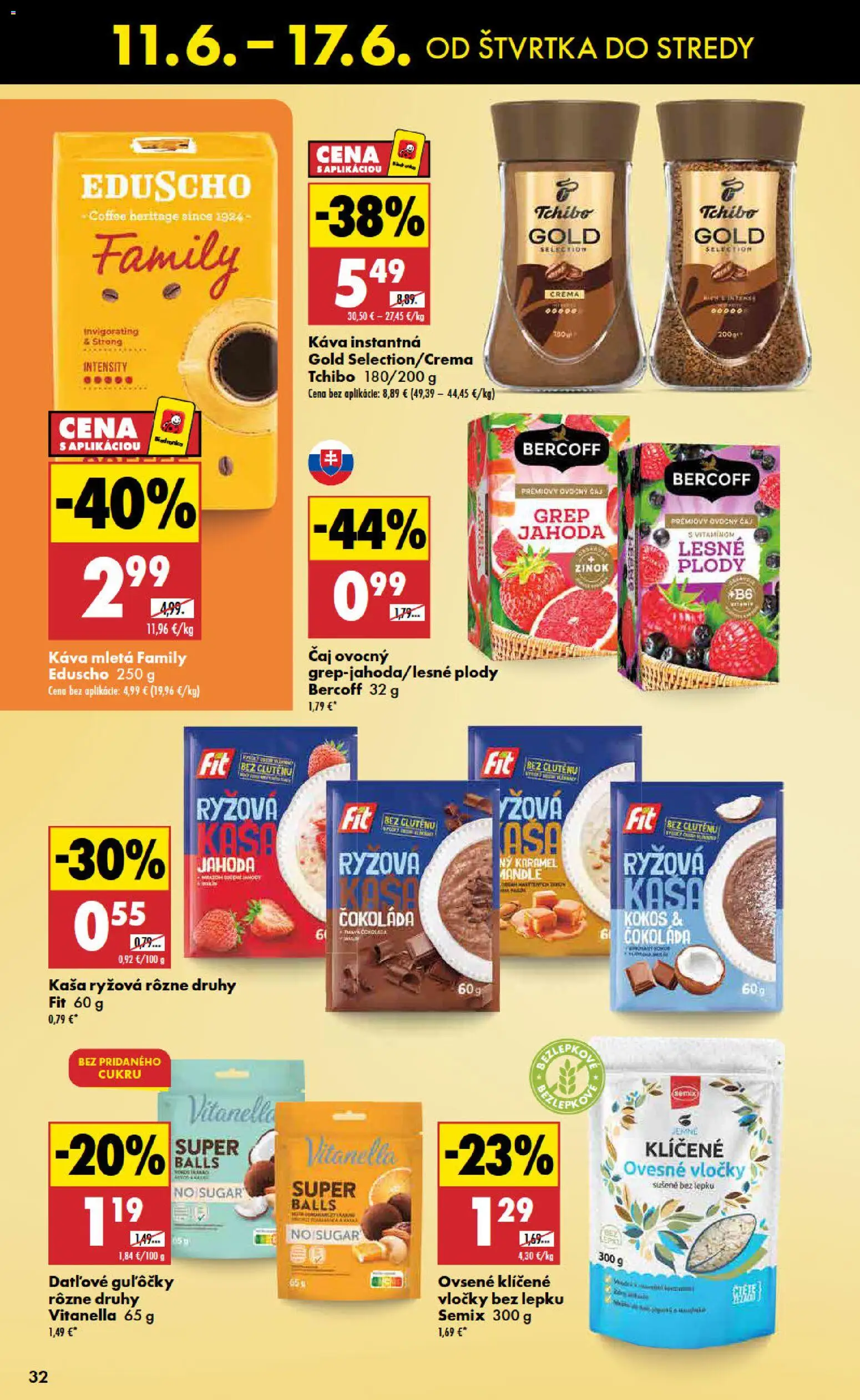 Nové Biedronka akcie – leták je platný od 11.06.2026 | Strana: 32 | Produkty: Káva, Čaj, Čokoláda, Vločky