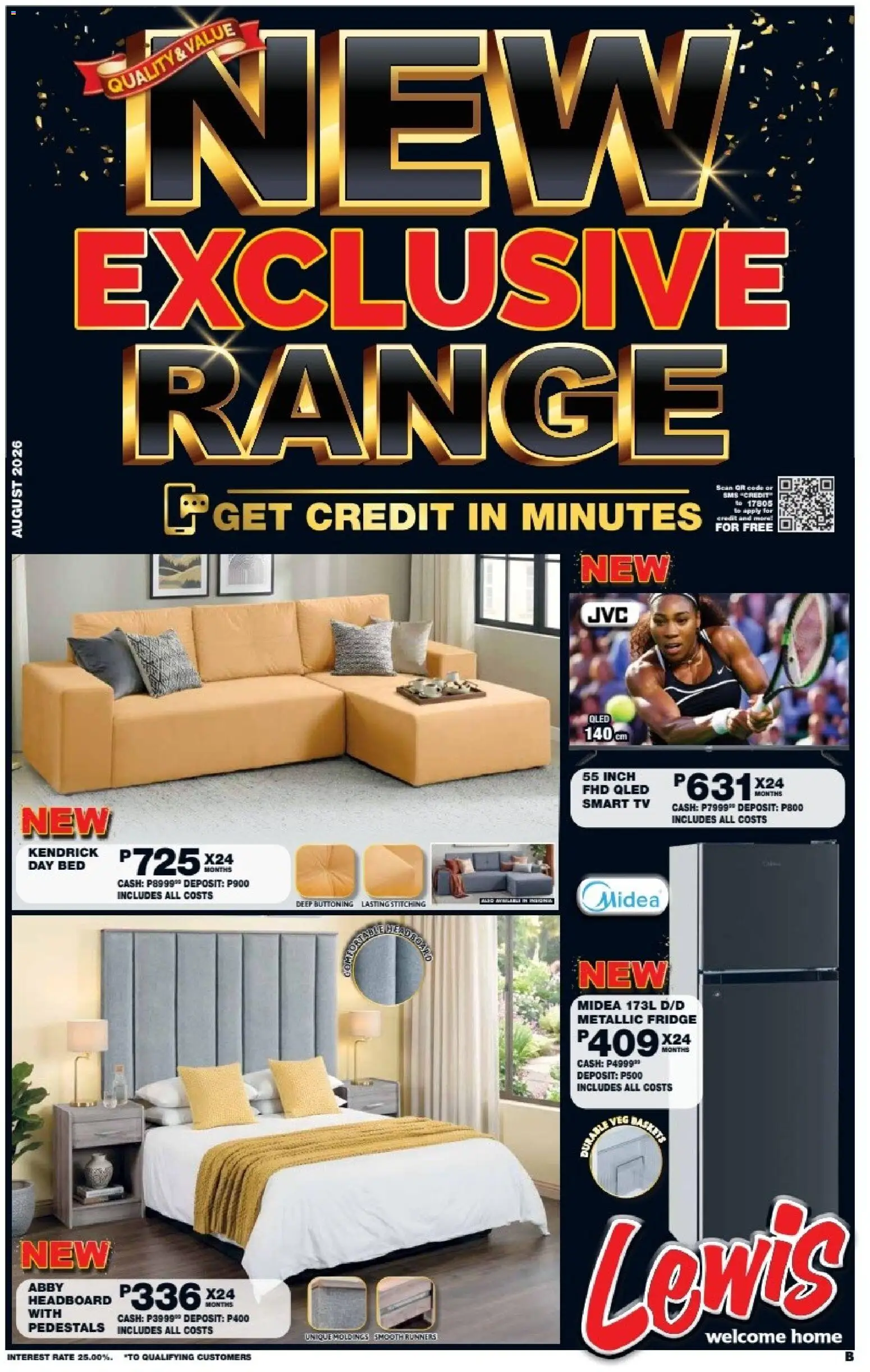 New Lewis Stores catalogue – valid from 10/08/2026 | Page: 1 | Products: Headboard, Bed, TV, Fridge