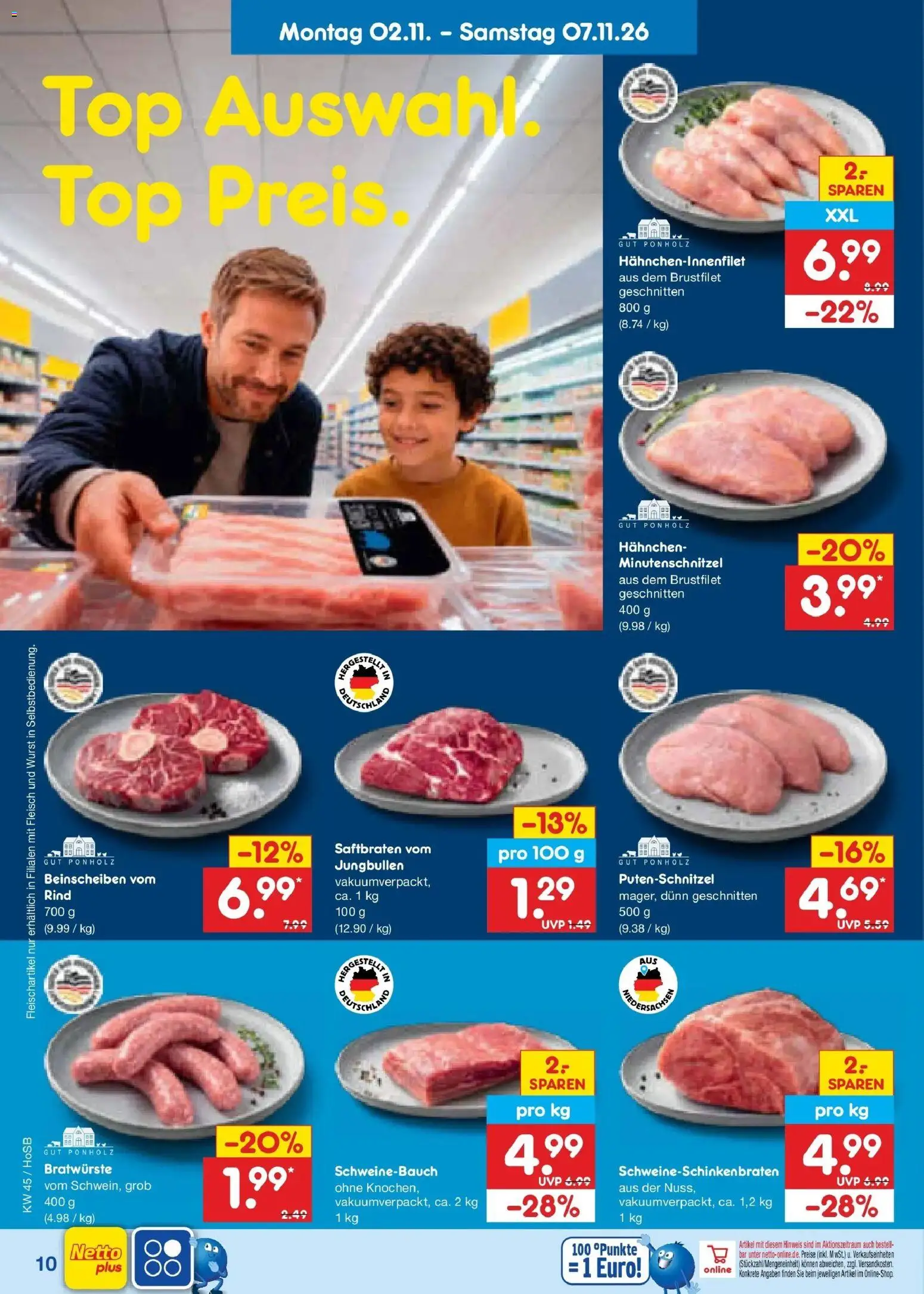 Netto Marken-Discount Prospekt Hannover (ab 02.11.2026) » Angebote | Seite: 16 | Produkte: Hahnchen, Schweinebauch, Putenschnitzel, Wurst