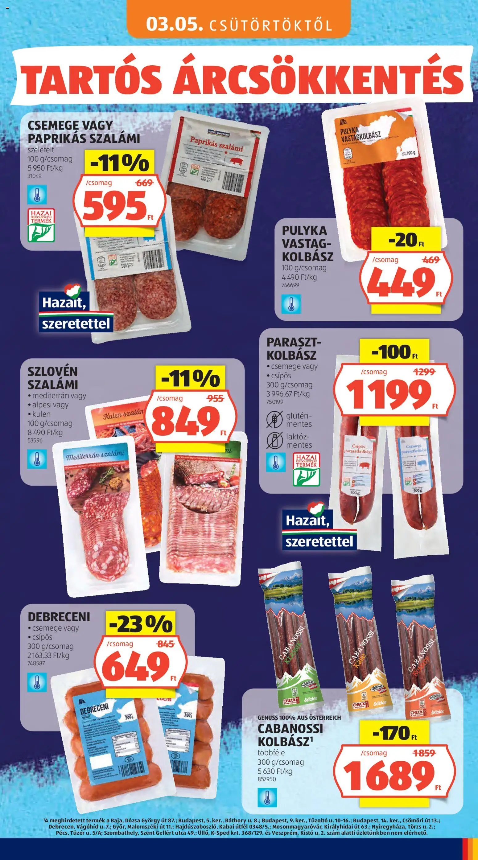 Aldi akciós ujság - amely érvényes a következő dátumtól: 03.05.2026 | Oldal: 7 | Termékek: Kolbász, Debreceni, Vastagkolbász, Szalámi