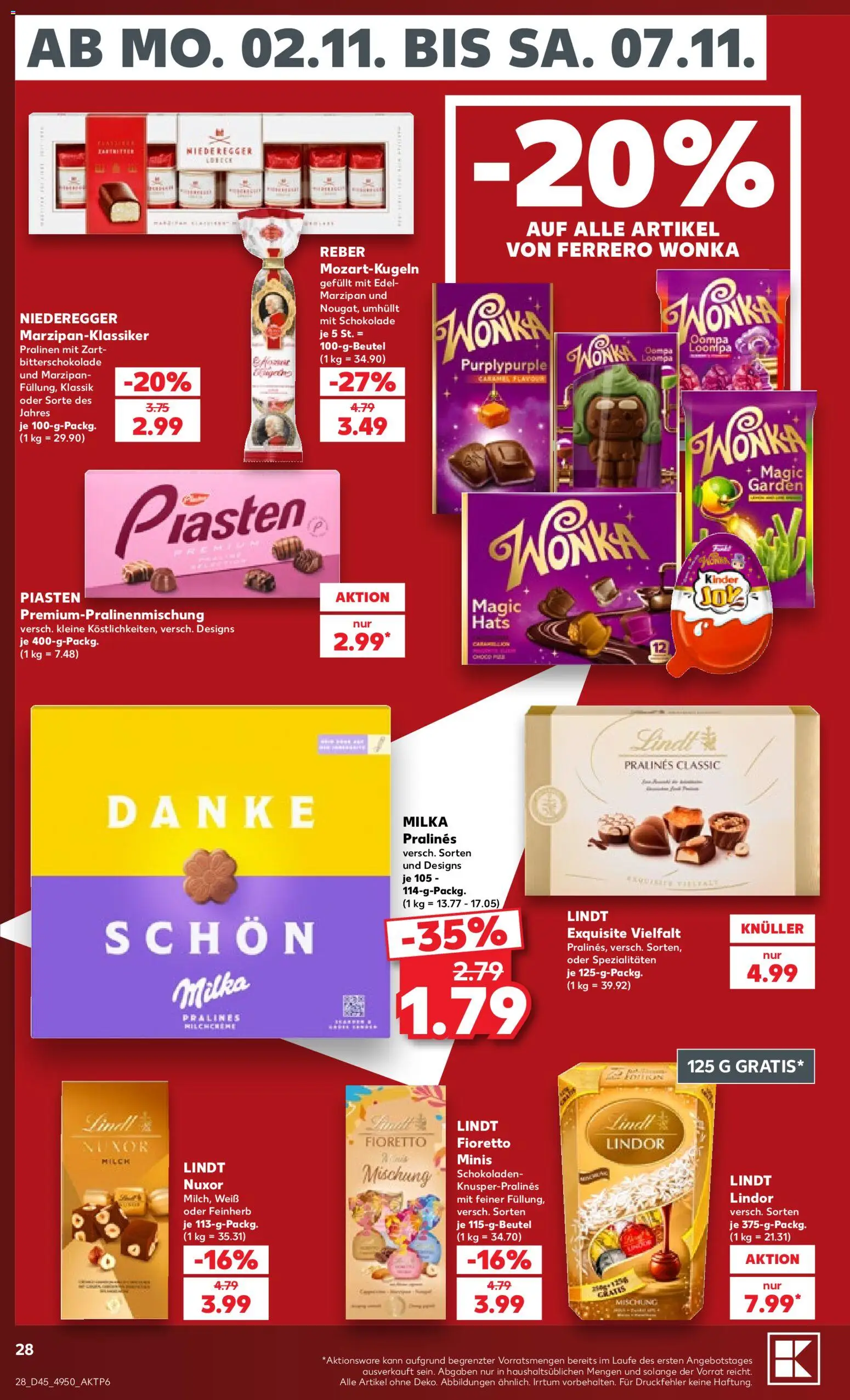 Kaufland Německo leták od 02.11.2026 | Strana: 28 | Produkty: Lindor, Lindt, Milka, Kinder
