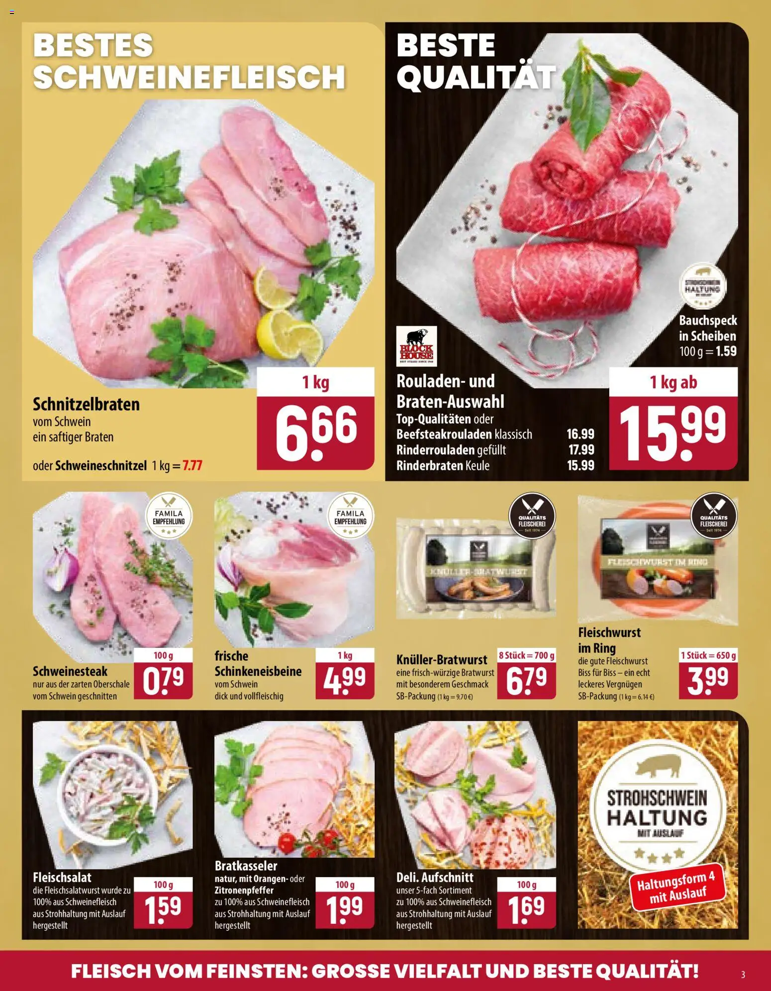 Famila Prospekt – gültig ab 19.10.2026 | Seite: 3 | Produkte: Rinderrouladen, Bratwurst, Schweinefleisch, Fleisch