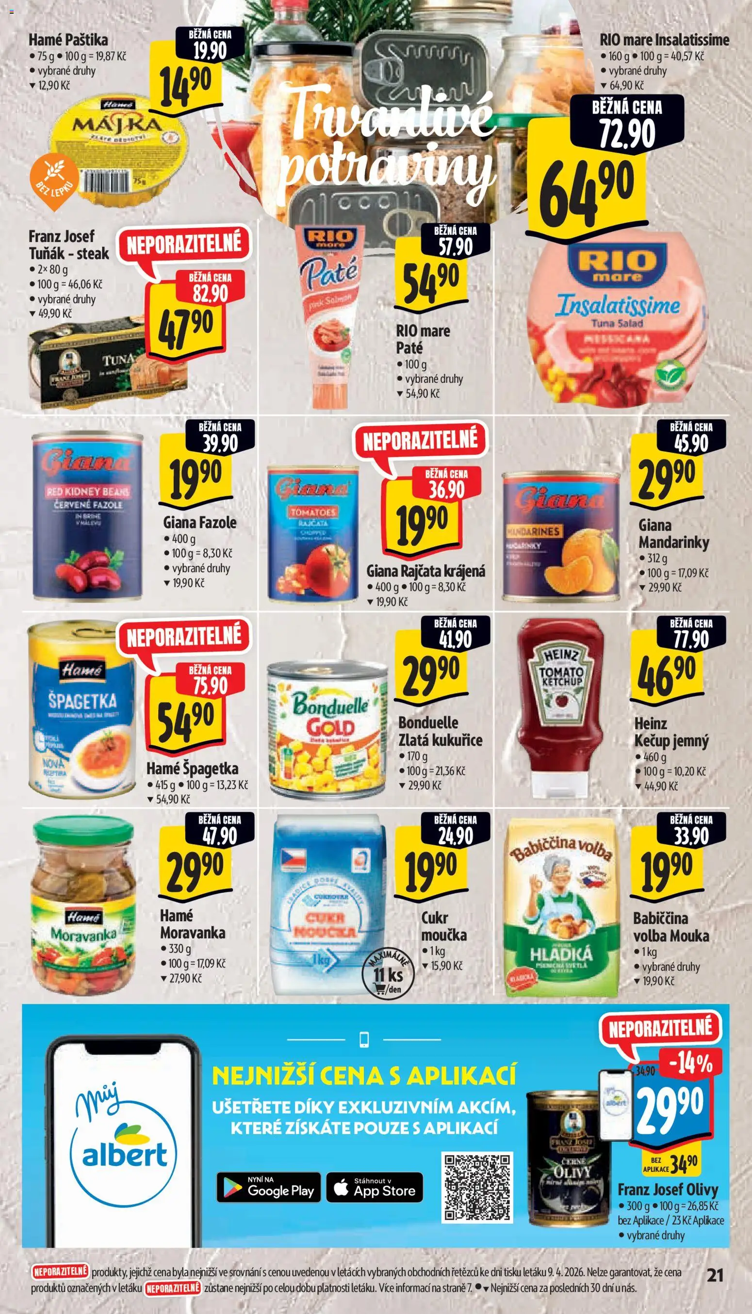 Albert leták - Supermarket od 15.04.2026 | Strana: 29 | Produkty: Tuňák, Rajčata, Olivy, Fazole