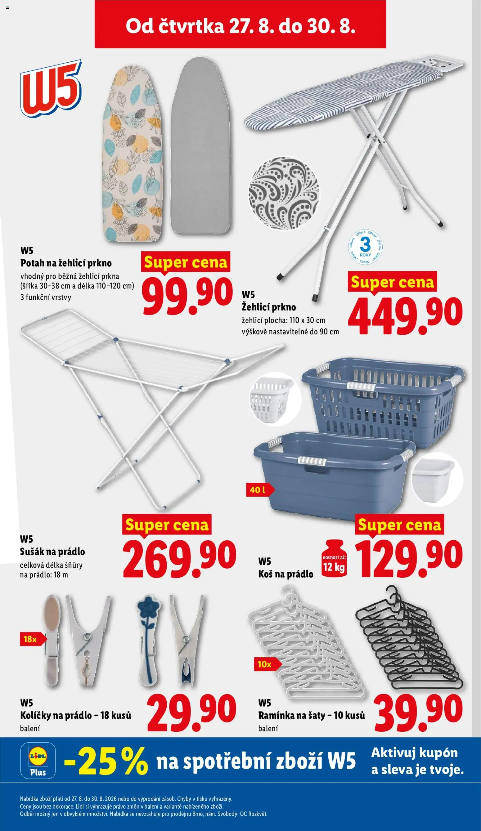 Lidl leták od 27.08.2026 | Strana: 43 | Produkty: Ramínka, Žehlicí prkno, Sušák na prádlo, W5