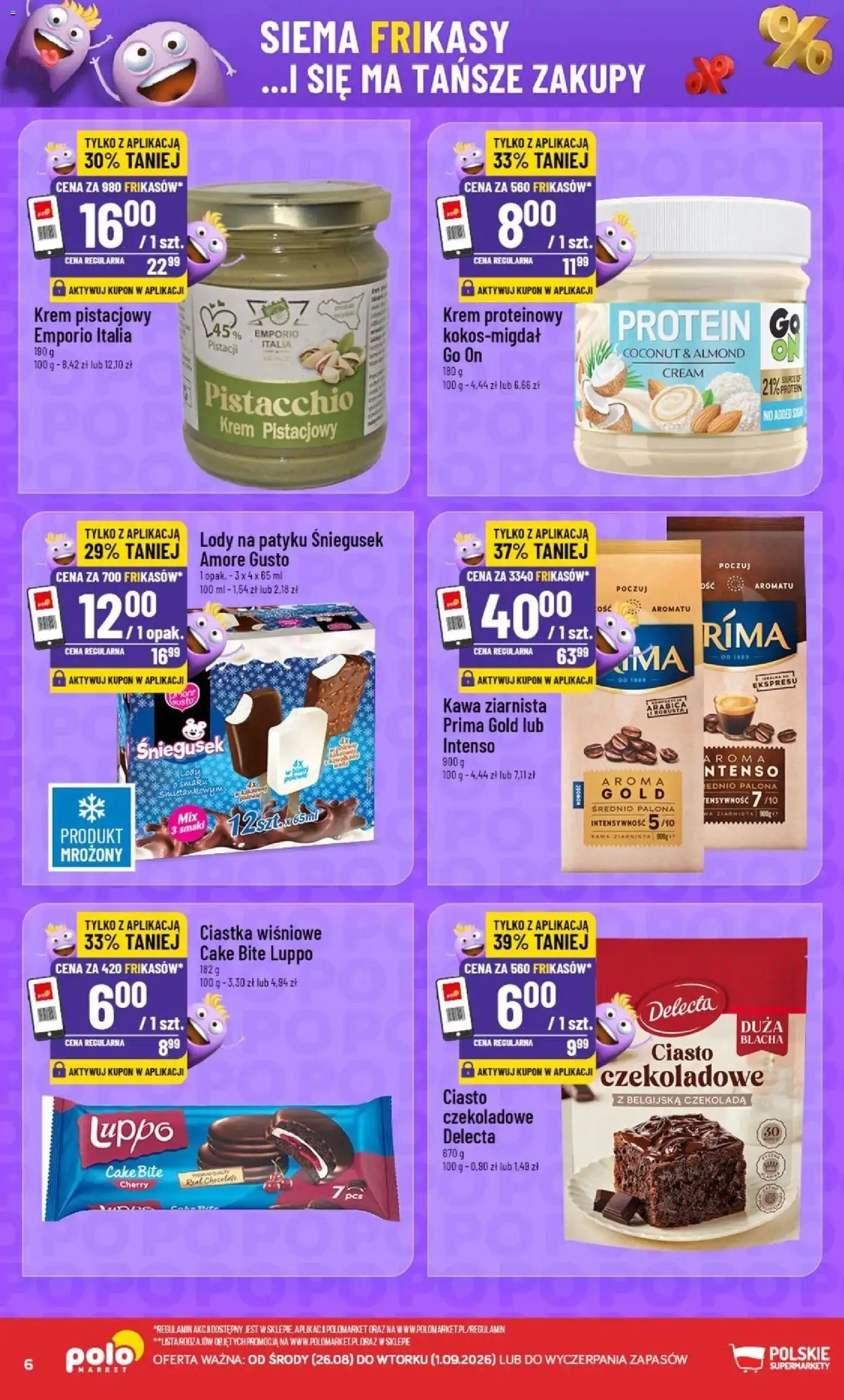 Nowa POLOmarket gazetka od jutra 26.08.2026 | Strona: 6 | Produkty: Kawa ziarnista, Kawa, Czekolada, Lody