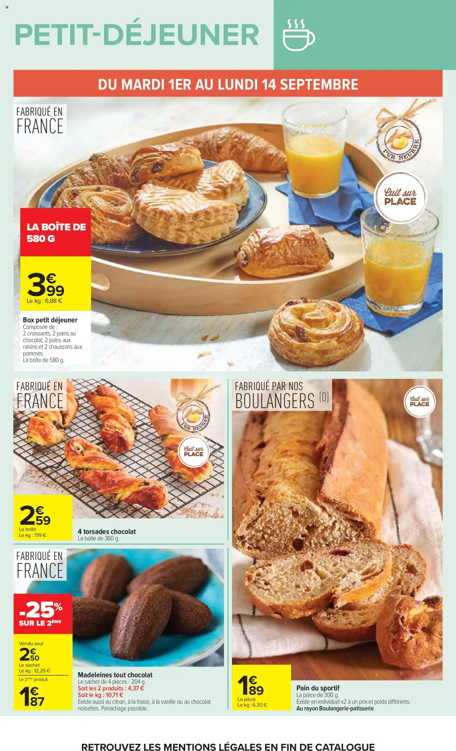{H1} | Page: 16 | Produits: Madeleines, Raisins, Chocolat, Chaussons