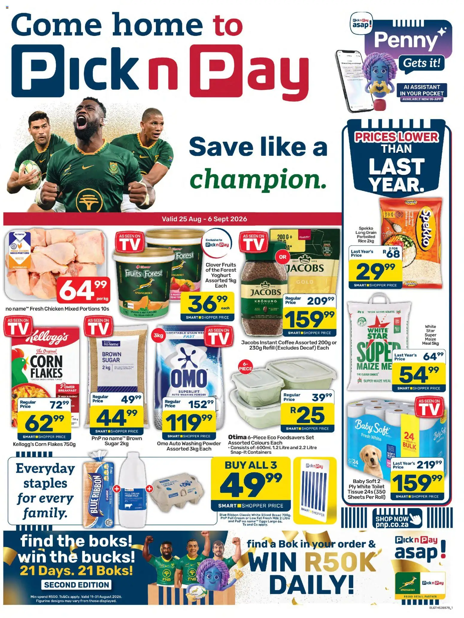 New Pick n Pay catalogue – valid from 25/08/2026 | Page: 1 | Products: Eggs, Powder, Mango, Instant coffee