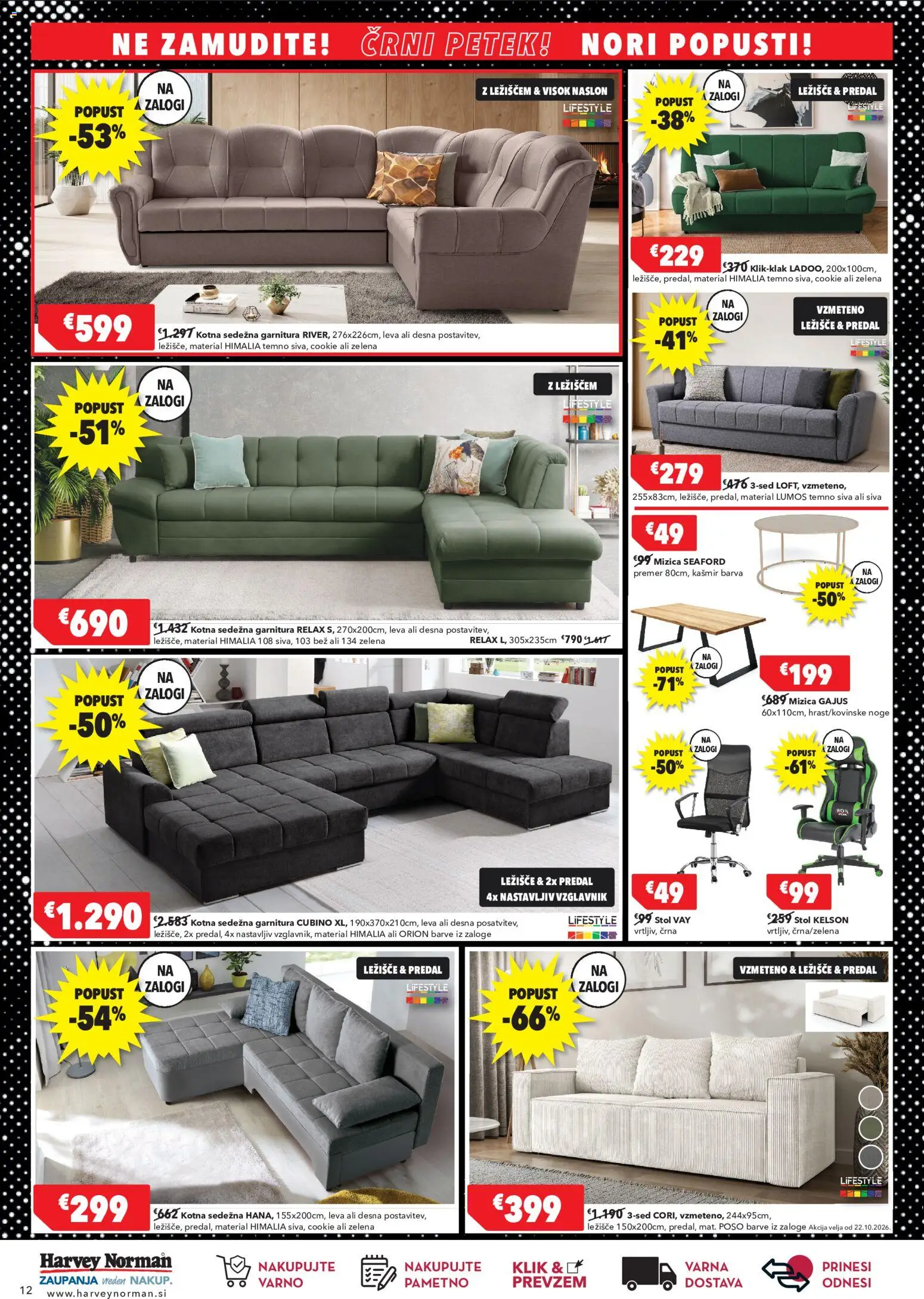 Novi Harvey Norman katalog ponudbe – veljaven od 21.10.2026 | Stran: 12 | Izdelki: Mizica, Ležišče, Stol, Zelena