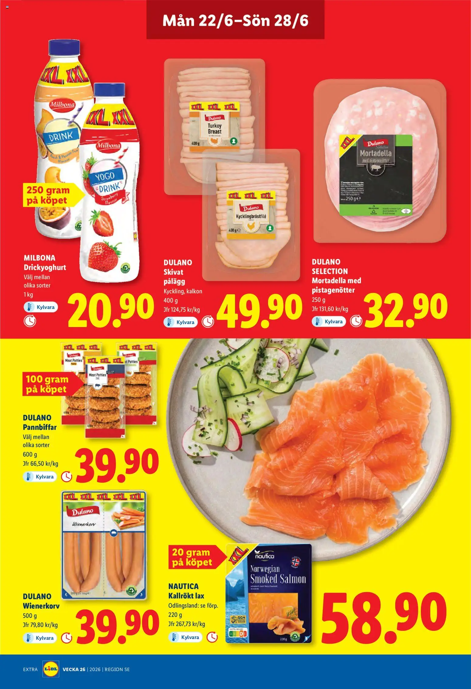 Lidl reklamblad aktuell från 22.06.2026 | Sida: 14 | Produkter: Lax, Kalkon, Wienerkorv