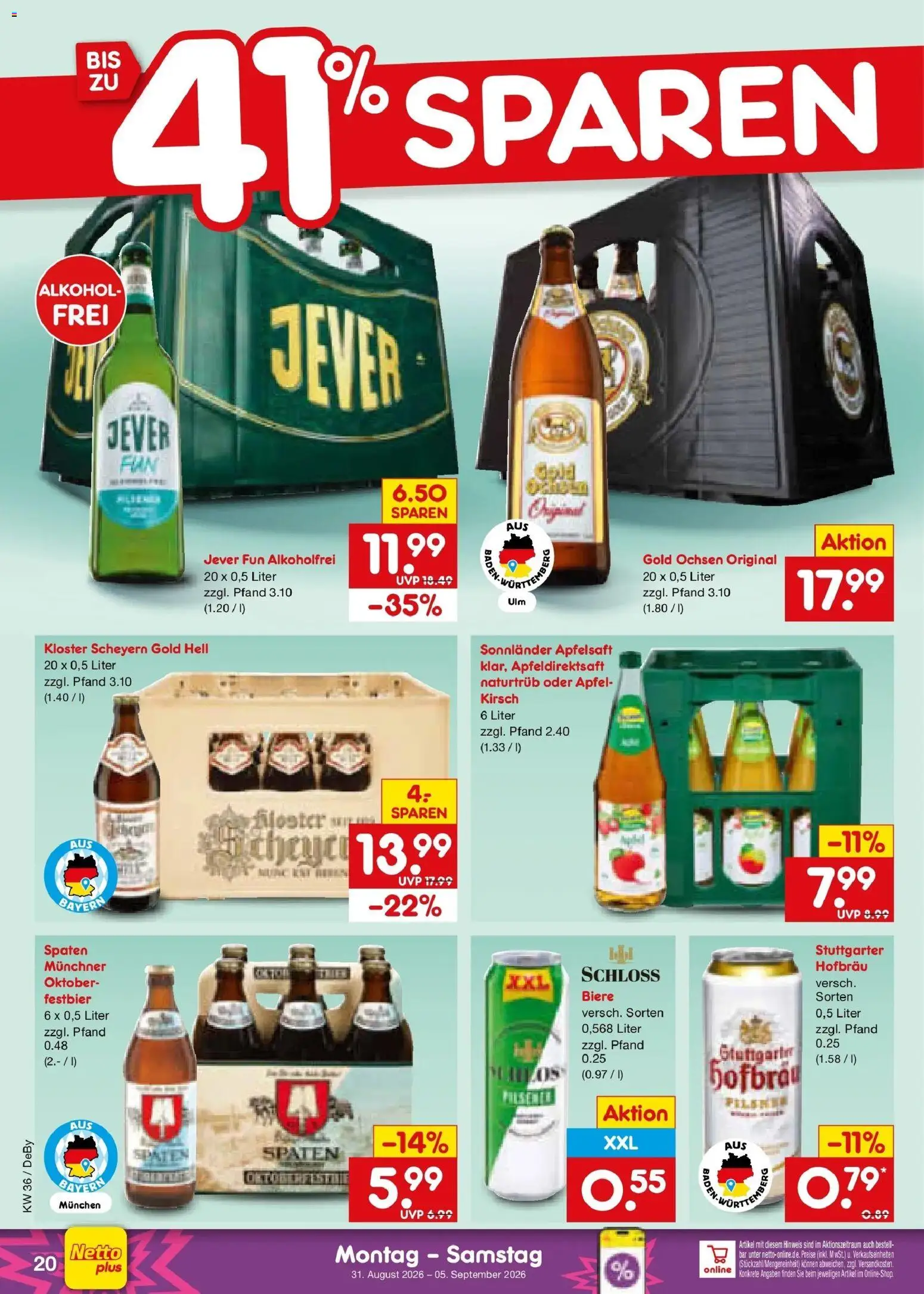 Netto Marken-Discount Prospekt Buttenwiesen – gültig ab 31.08.2026 | Seite: 26 | Produkte: Äpfel, Apfelsaft, Alkohol, Jever