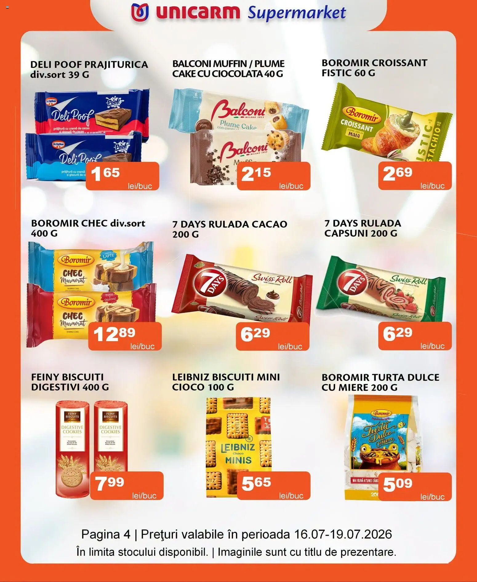Noul catalog Unicarm – valabil de la 16.07.2026 | Pagină: 4 | Produse: Cremă, Ciocolată, Fistic, Biscuiți