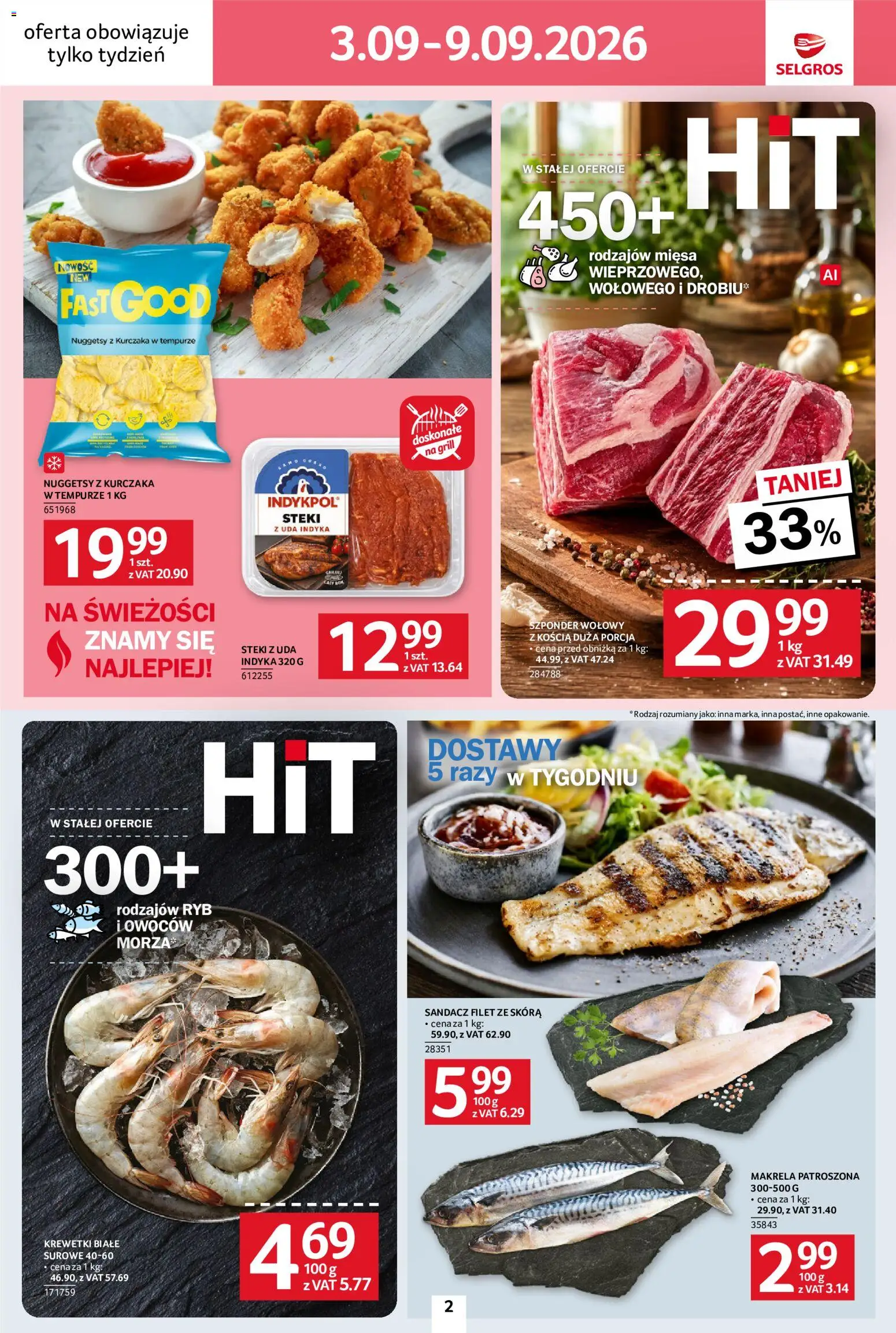 Selgros cash&carry gazetka - Jeszcze więcej super promocji od 03.09.2026 | Strona: 2 | Produkty: Sandacz, Makrela, Filet, Nuggetsy