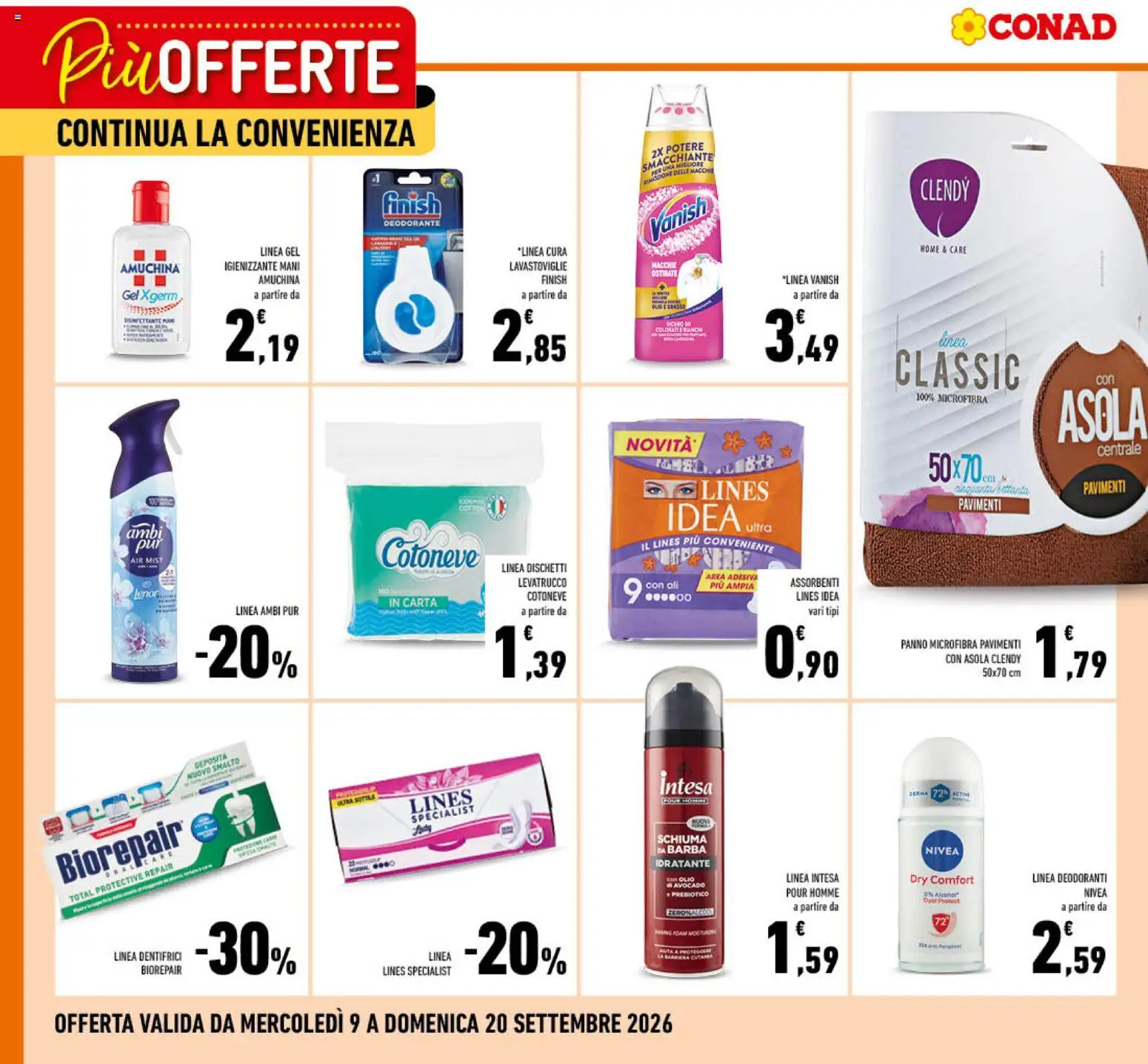 Volantino Conad del 09/09/2026 | Pagina: 3 | Prodotti: Schiuma, Avocado, Olio, Assorbenti