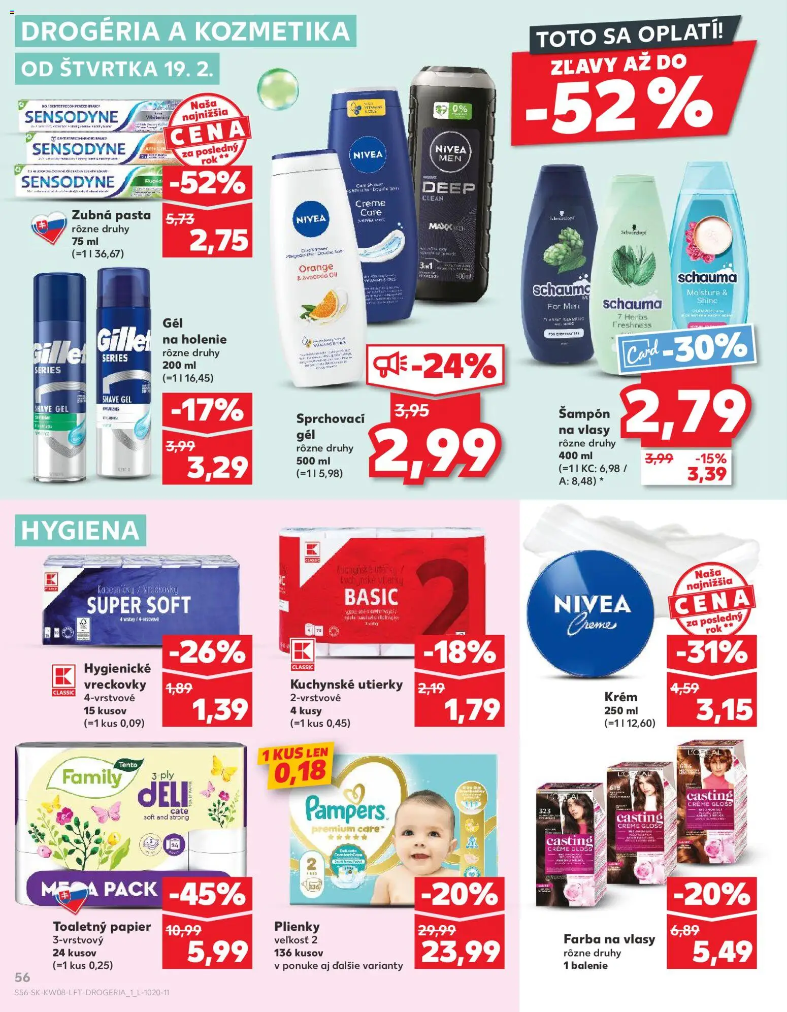 Kaufland SK akciós ujság - amely érvényes a következő dátumtól: 2026.02.19. | Oldal: 56 | Termékek: Pampers, Sampon