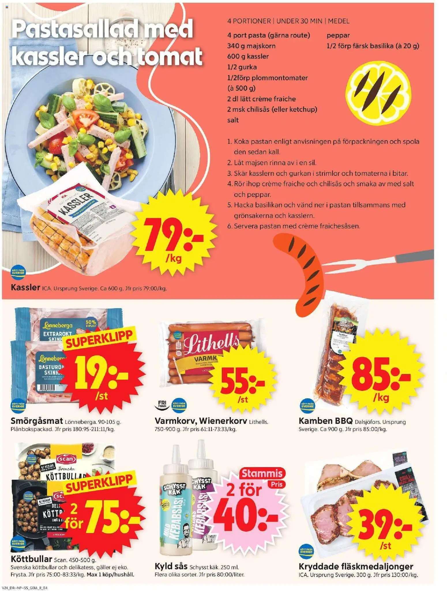 ICA Supermarket reklamblad aktuell från 08.06.2026 | Sida: 4 | Produkter: Salt, Kassler, Peppar, Pasta
