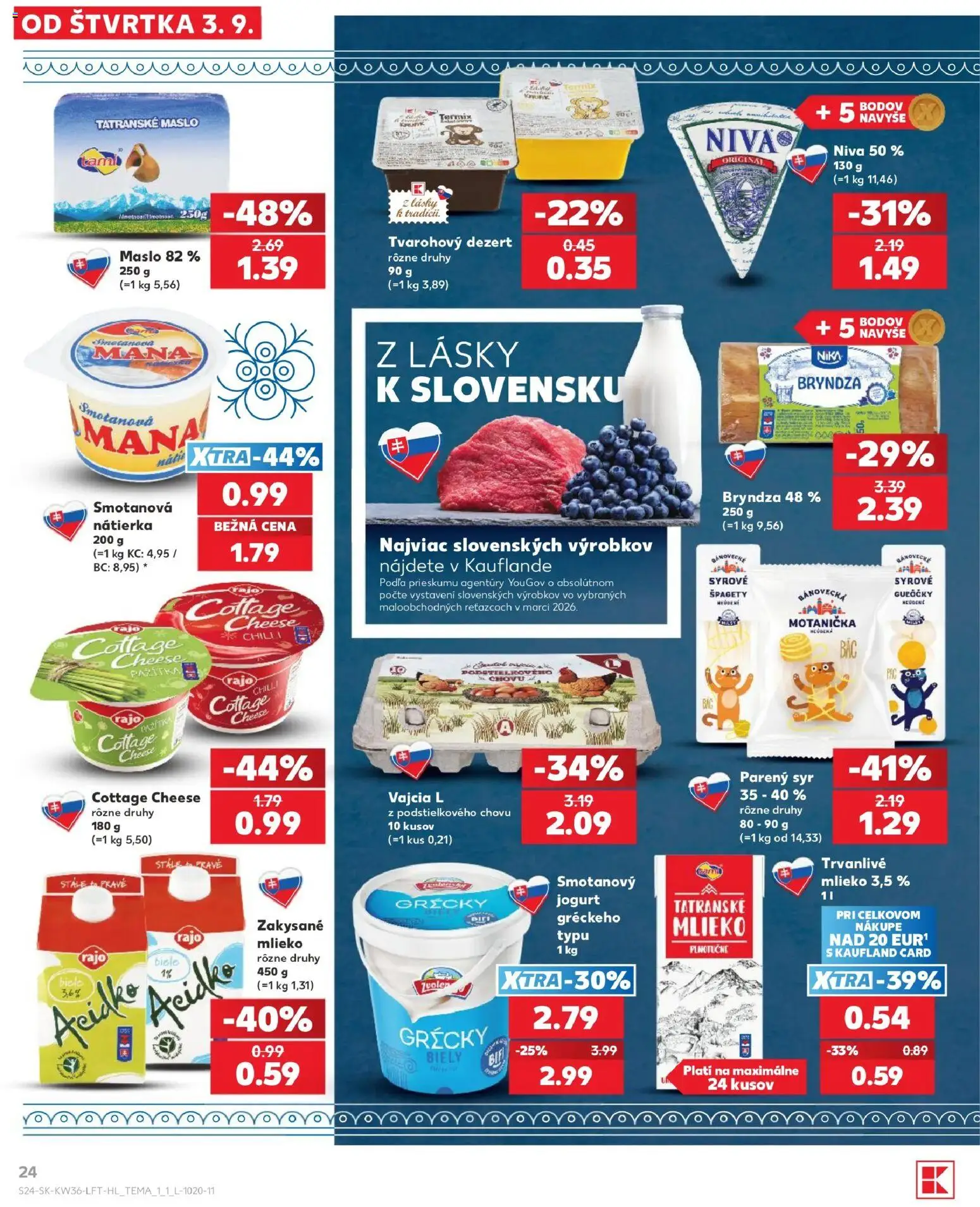 Nové Kaufland akcie – leták je platný od 03.09.2026 | Strana: 24 | Produkty: Jogurt, Termix, Cottage cheese, Dezert