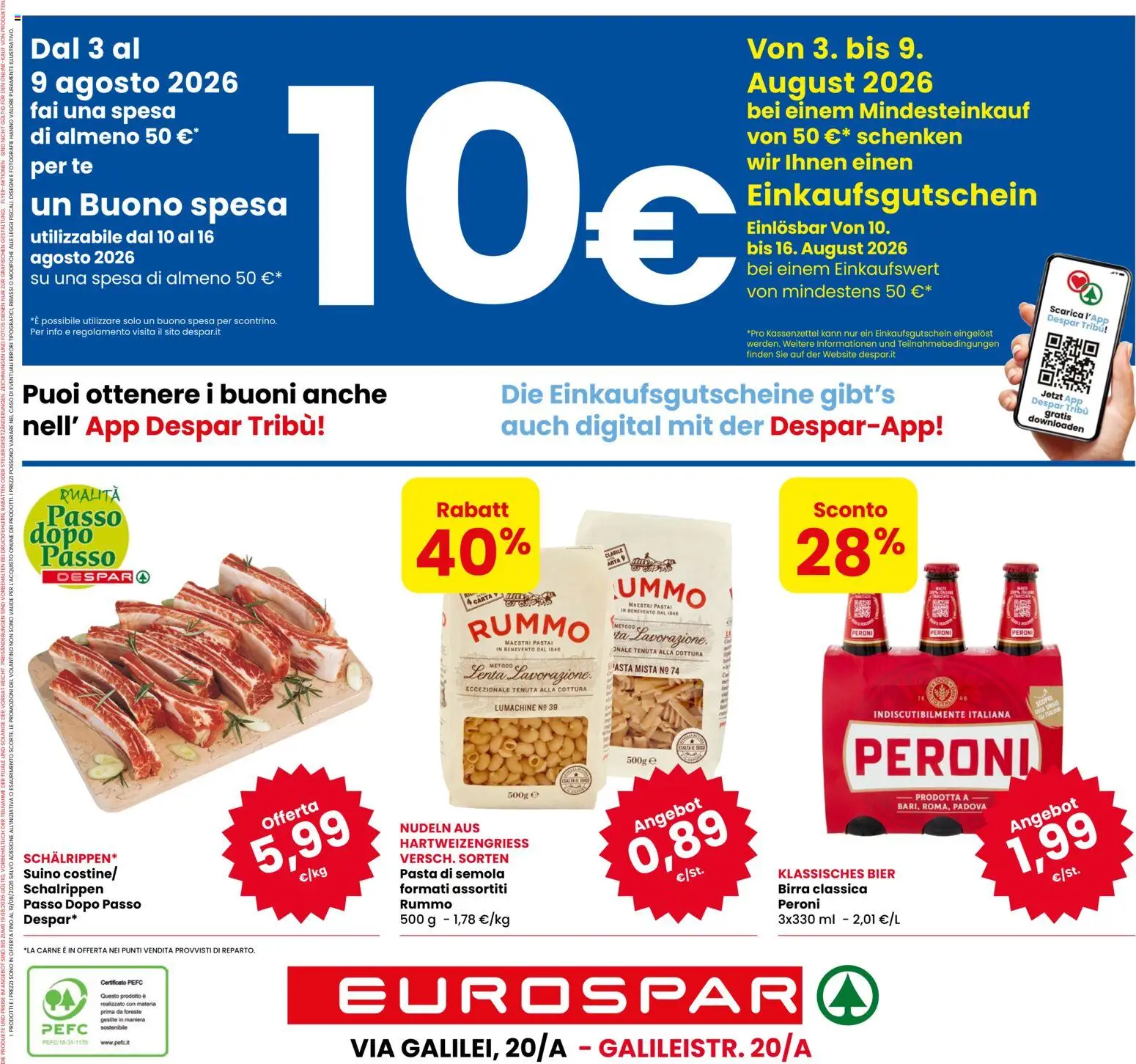 Volantino Eurospar del 06/08/2026 | Pagina: 20 | Prodotti: Pasta di semola, Suino, Pasta, Carne
