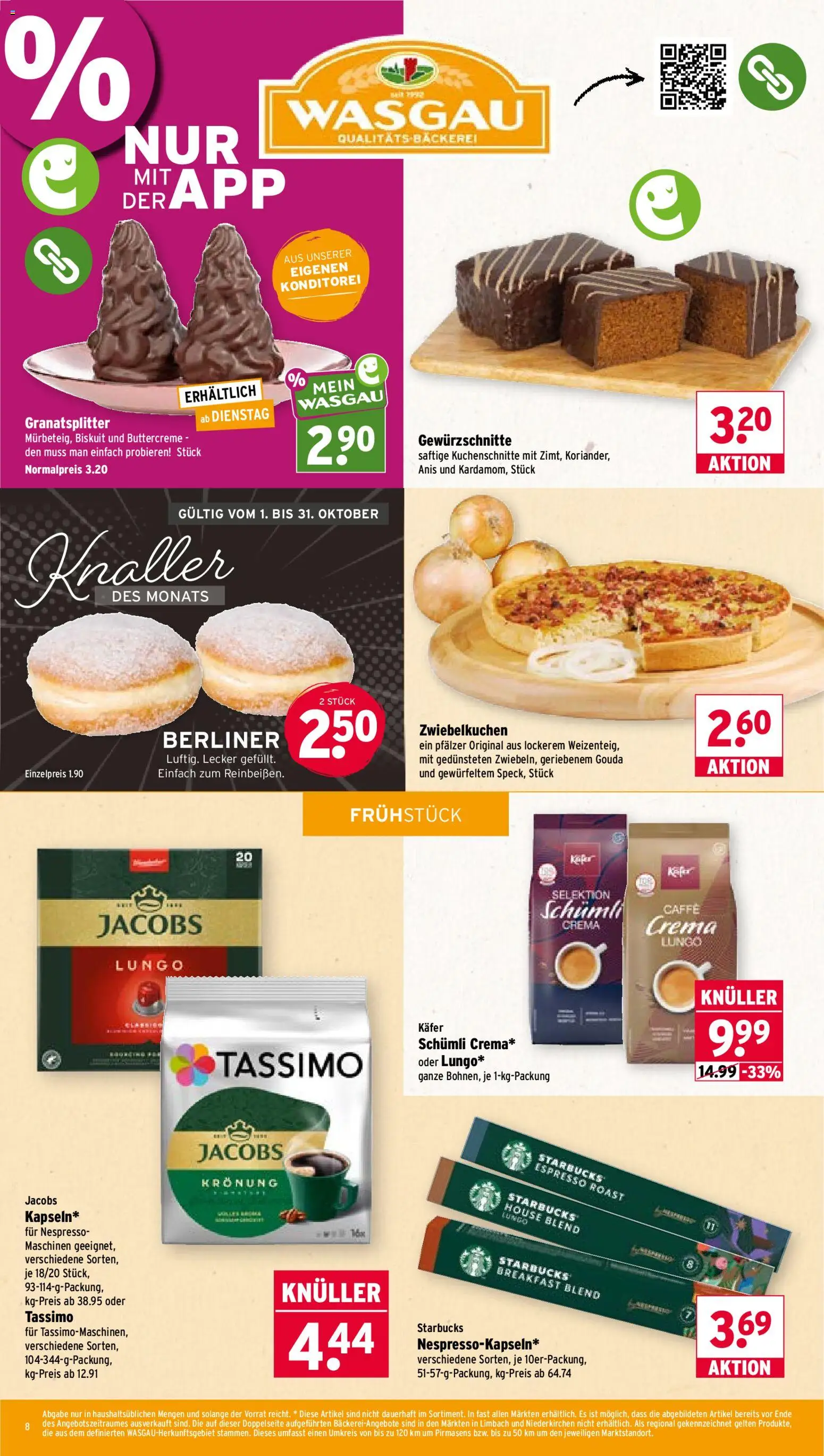 Wasgau Prospekt – gültig ab 12.10.2026 | Seite: 8 | Produkte: Berliner, Bäckerei, Gouda, Tassimo