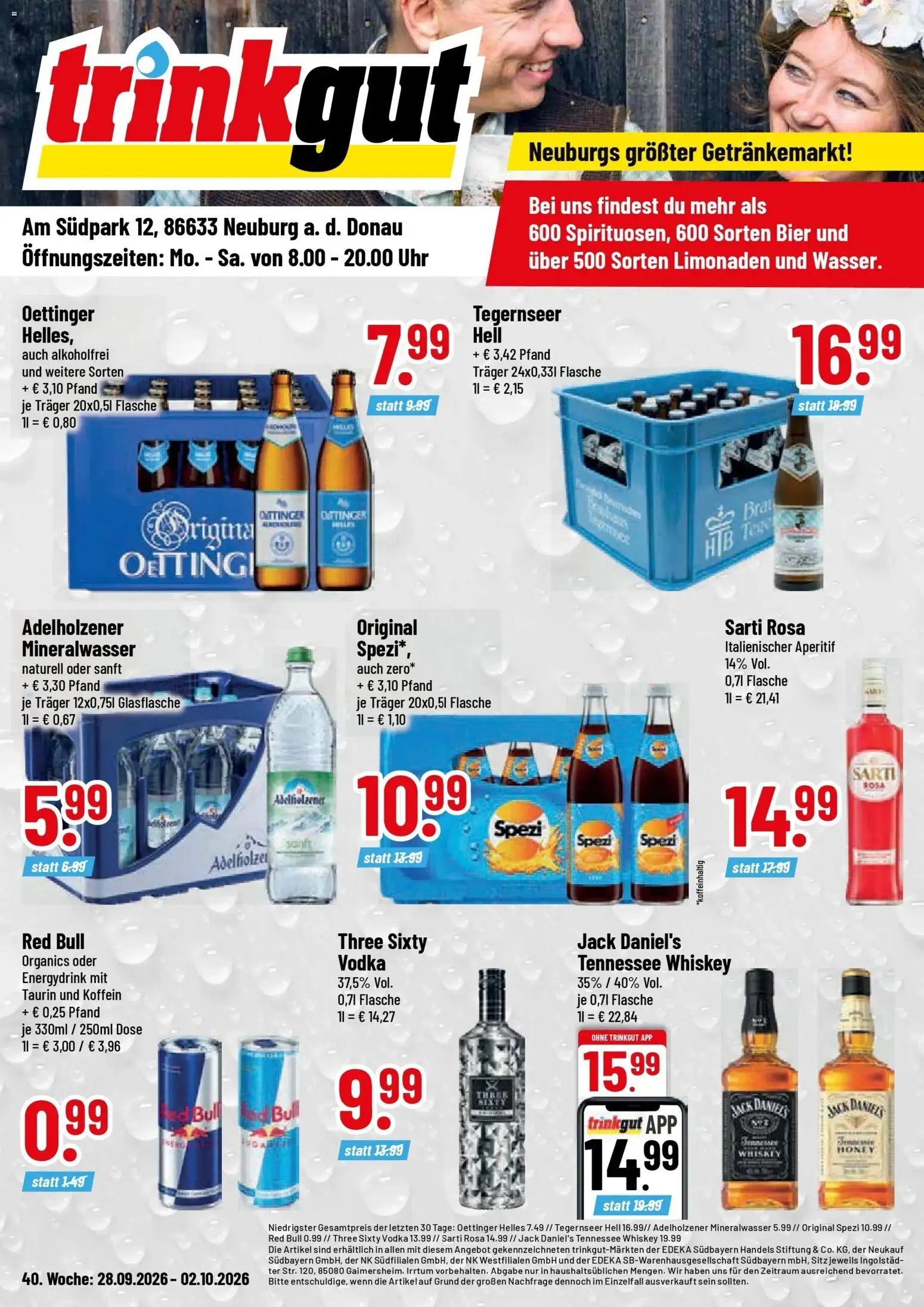 Trinkgut Prospekt Neuburg An Der Donau – gültig ab 28.09.2026 | Seite: 1 | Produkte: Red bull, Jack Daniel's, Oettinger, Vodka