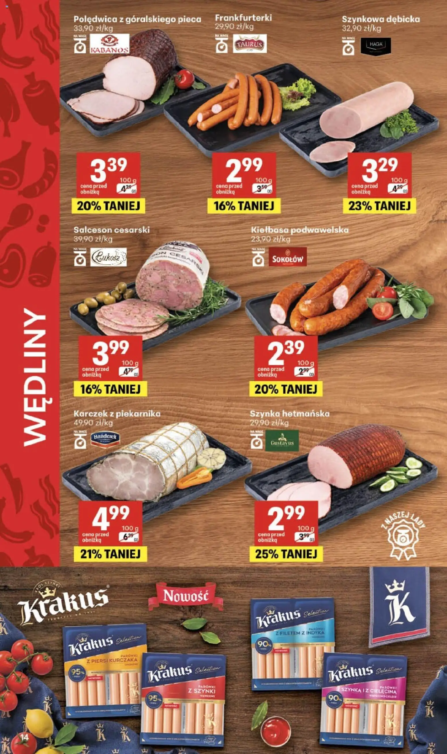Delikatesy Centrum gazetka od 24.09.2026 | Strona: 14 | Produkty: Kiełbasa, Frankfurterki, Kiełbasa podwawelska, Wędliny
